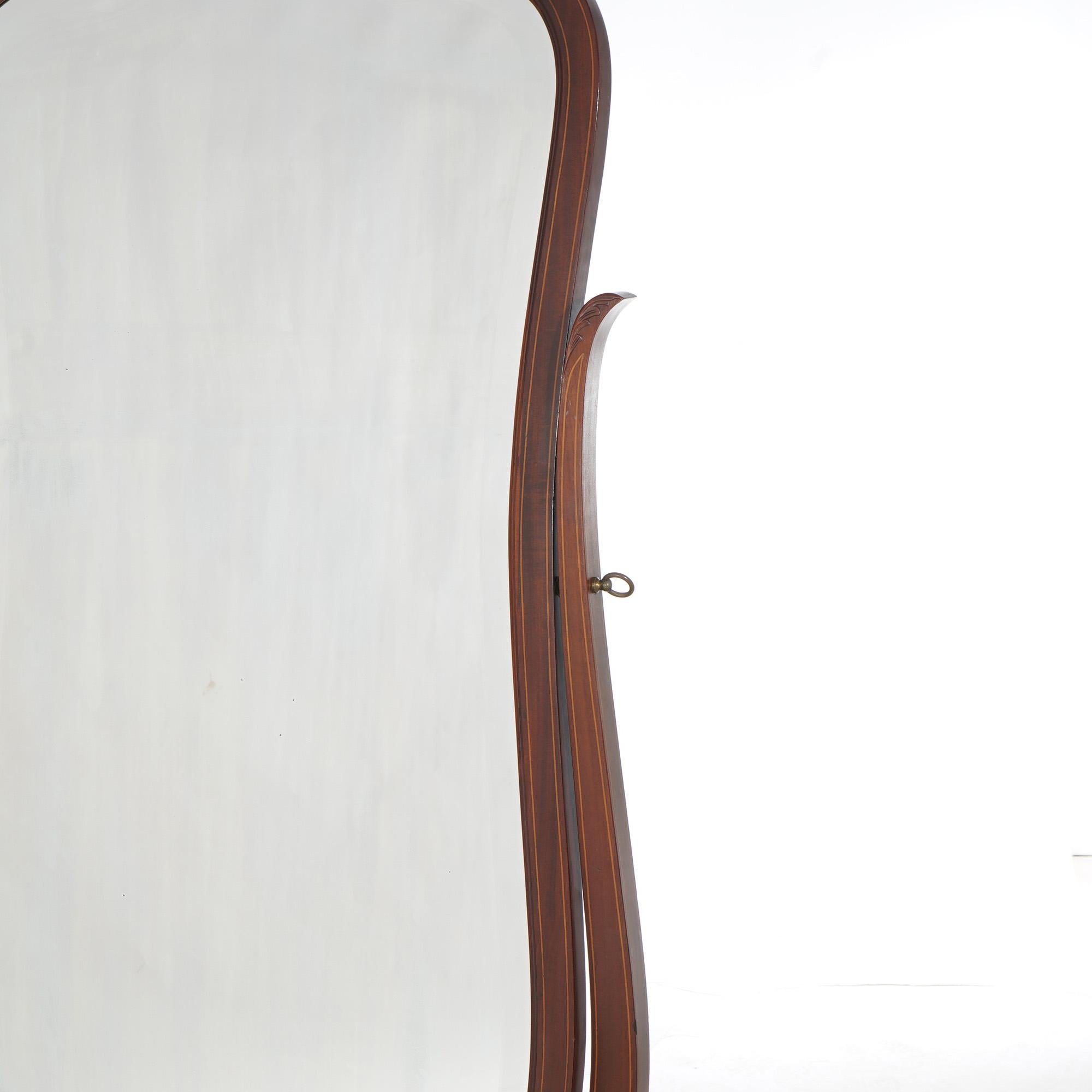Antique RJ Horner School Carved Mahogany & Satinwood Inlaid Cheval Mirror C1900 3