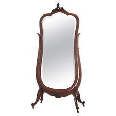 Antique RJ Horner School Carved Mahogany & Satinwood Inlaid Cheval Mirror C1900