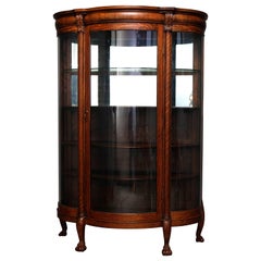 Vintage R.J. Horner School Carved Oak and Curved Glass Mirrored China Cabinet