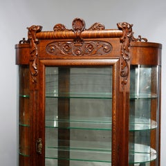 Antique RJ Horner School Carved Oak Claw Foot China Cabinet, Circa 1920