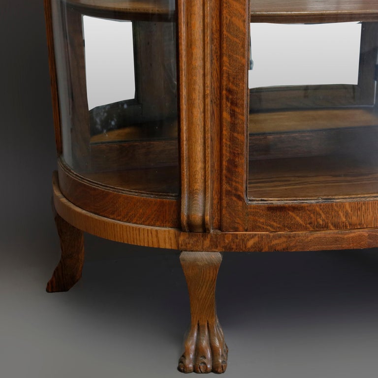 Antique R J Horner School Carved Oak And Curved Glass Mirrored