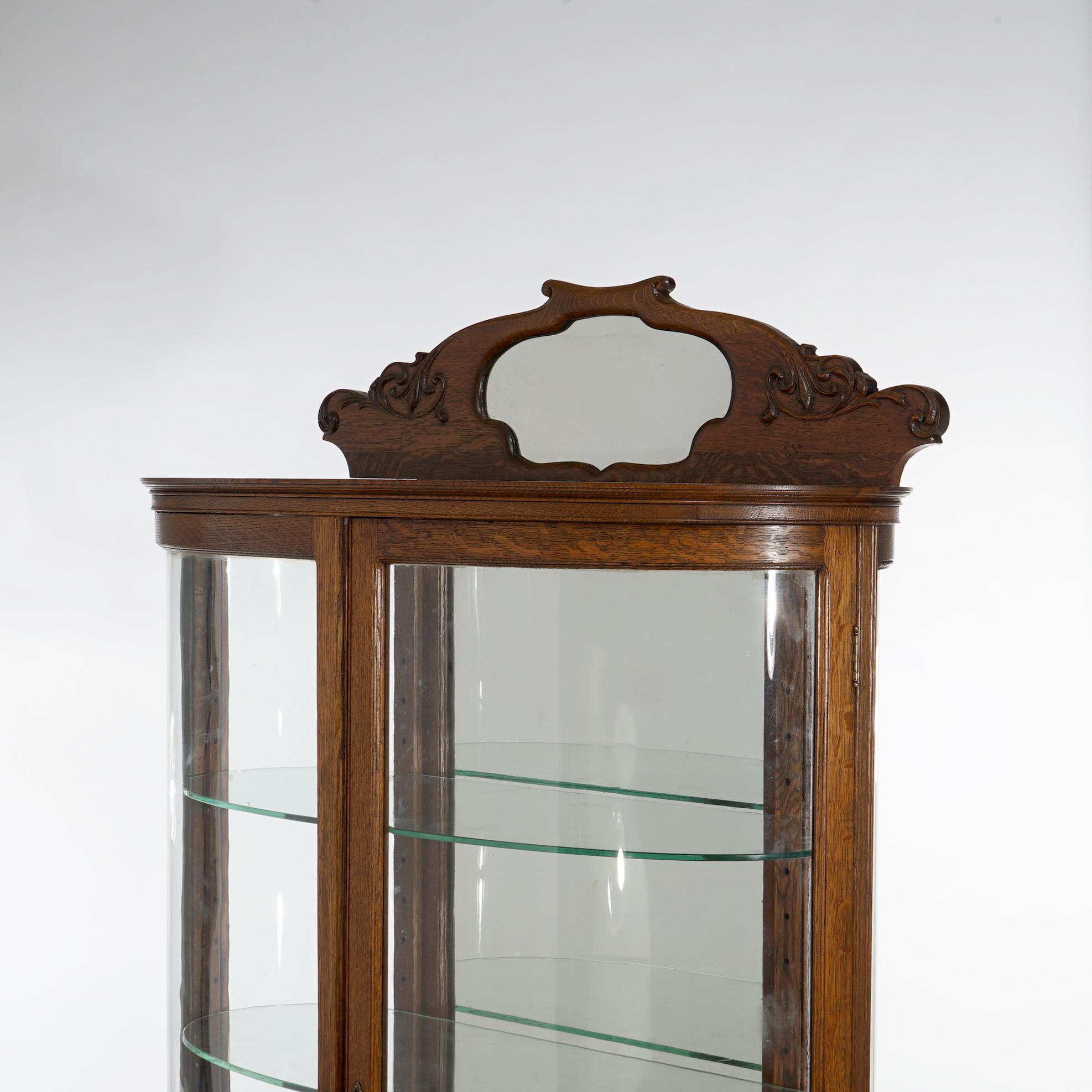 Antico armadietto per le porcellane con specchio della scuola RJ Horner in Oak e vetro curvo C1910 in vendita 1