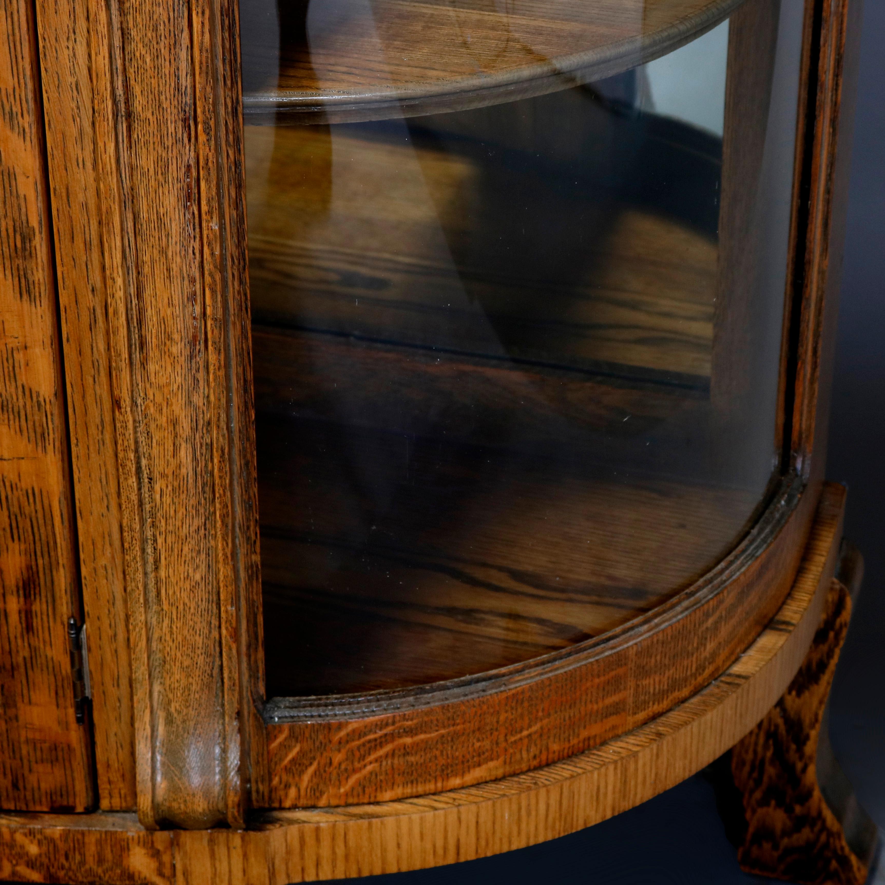 American Antique R.J. Horner School Carved Oak & Curved Glass Mirrored China Cabinet