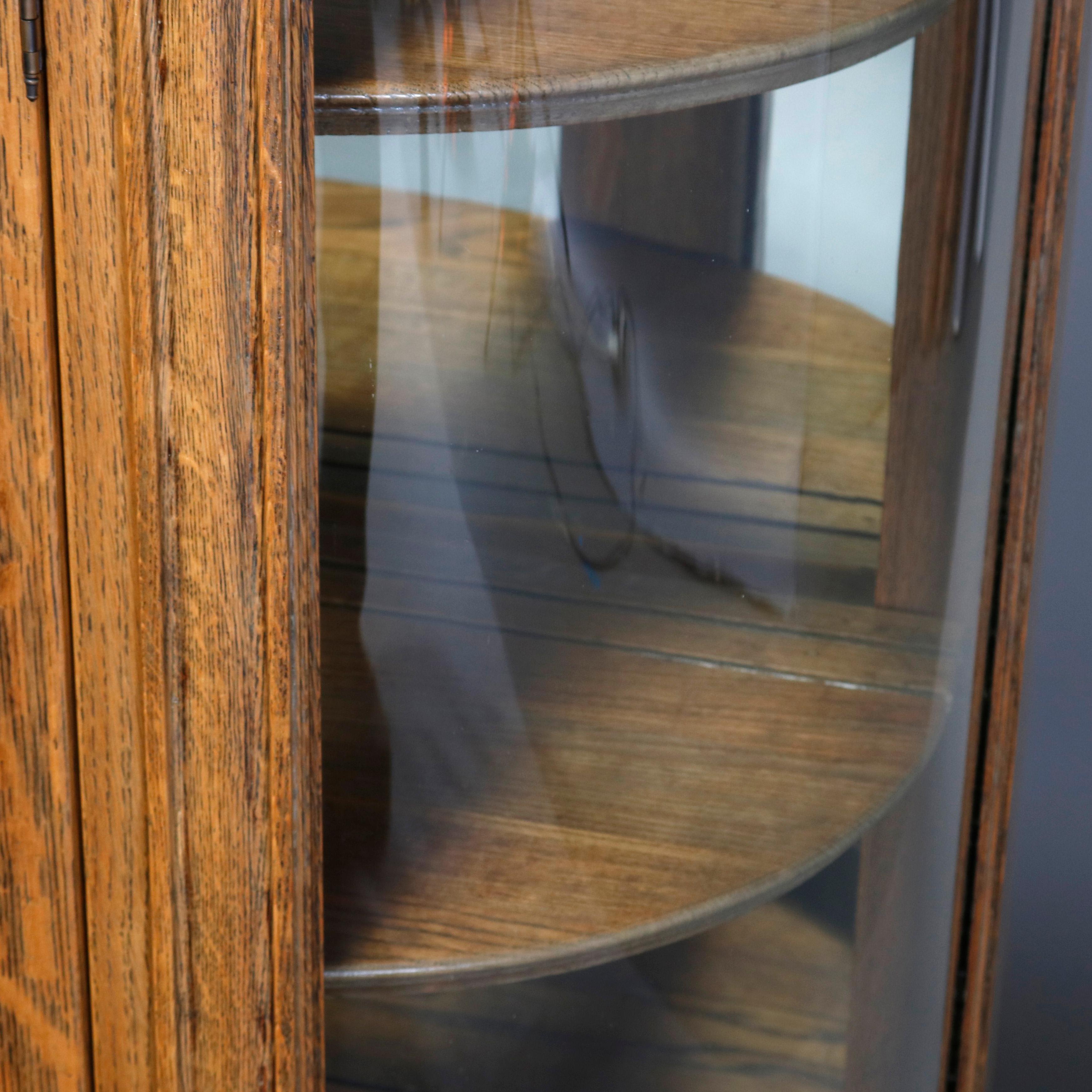 Antique R.J. Horner School Carved Oak & Curved Glass Mirrored China Cabinet In Good Condition In Big Flats, NY