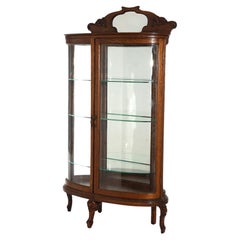 Antique RJ Horner School Carved Oak & Curved Glass Mirrored China Cabinet C1910