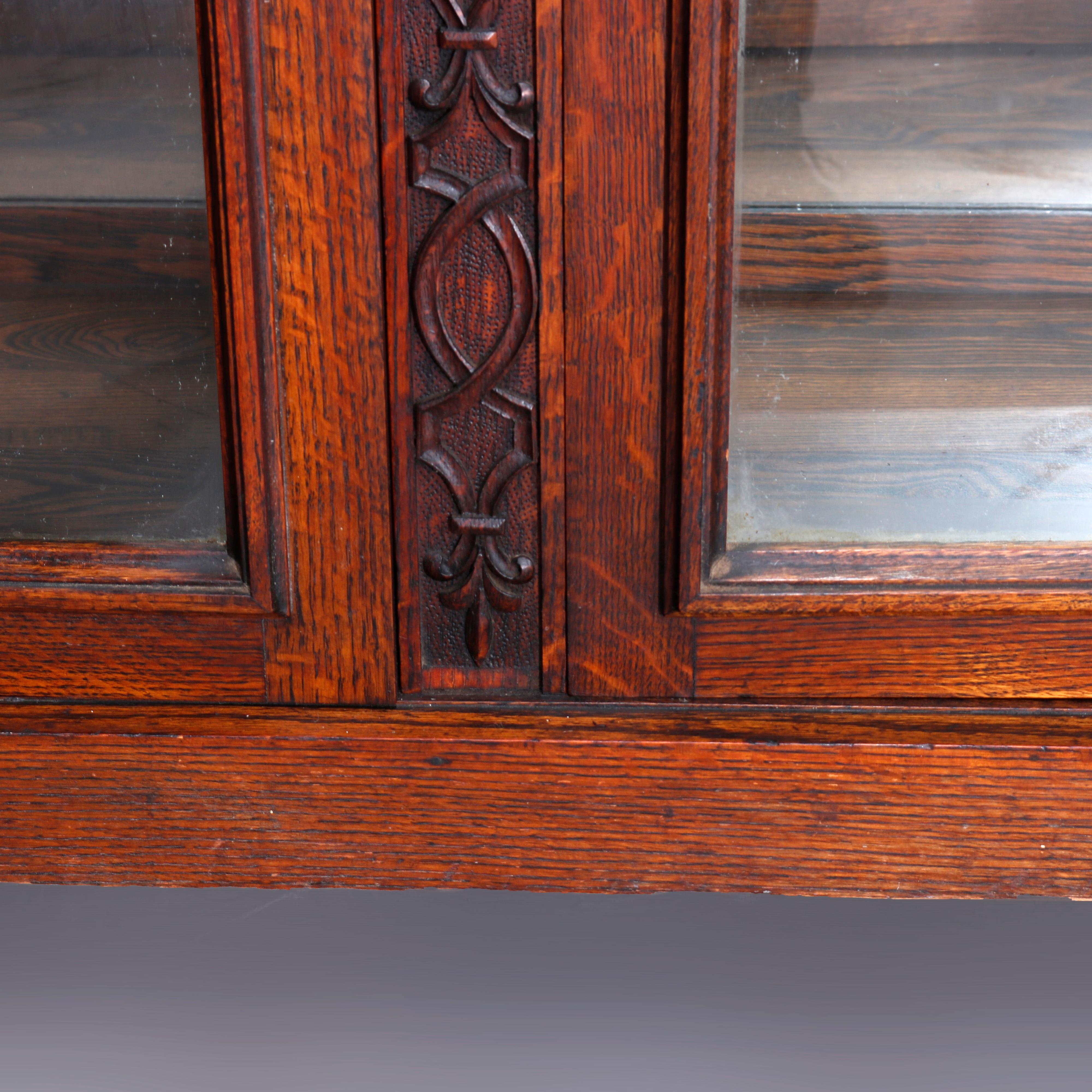 Antique RJ Horner School Carved Oak Double Door Mirror-Back China Cabinet, c1910 9