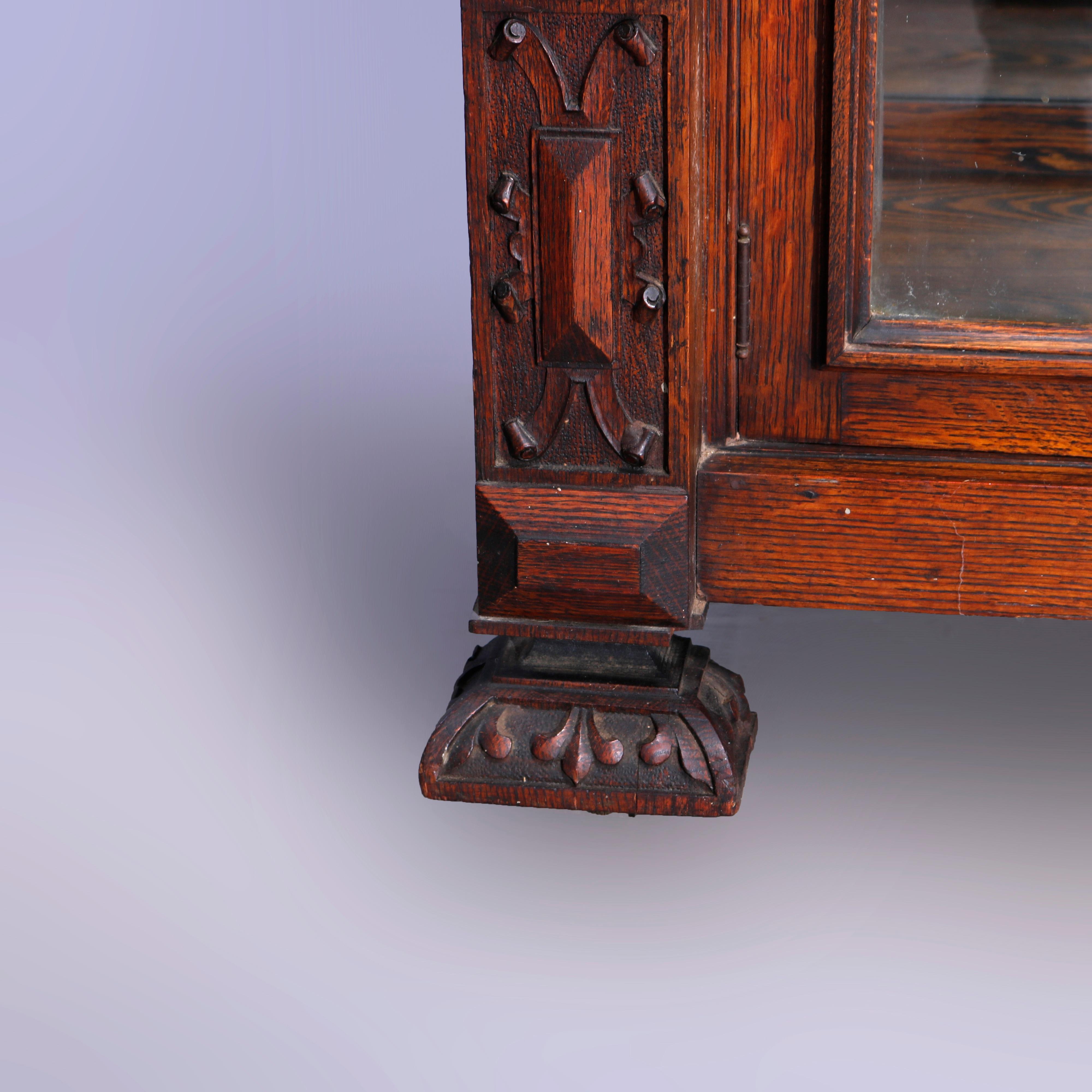 Antique RJ Horner School Carved Oak Double Door Mirror-Back China Cabinet, c1910 11