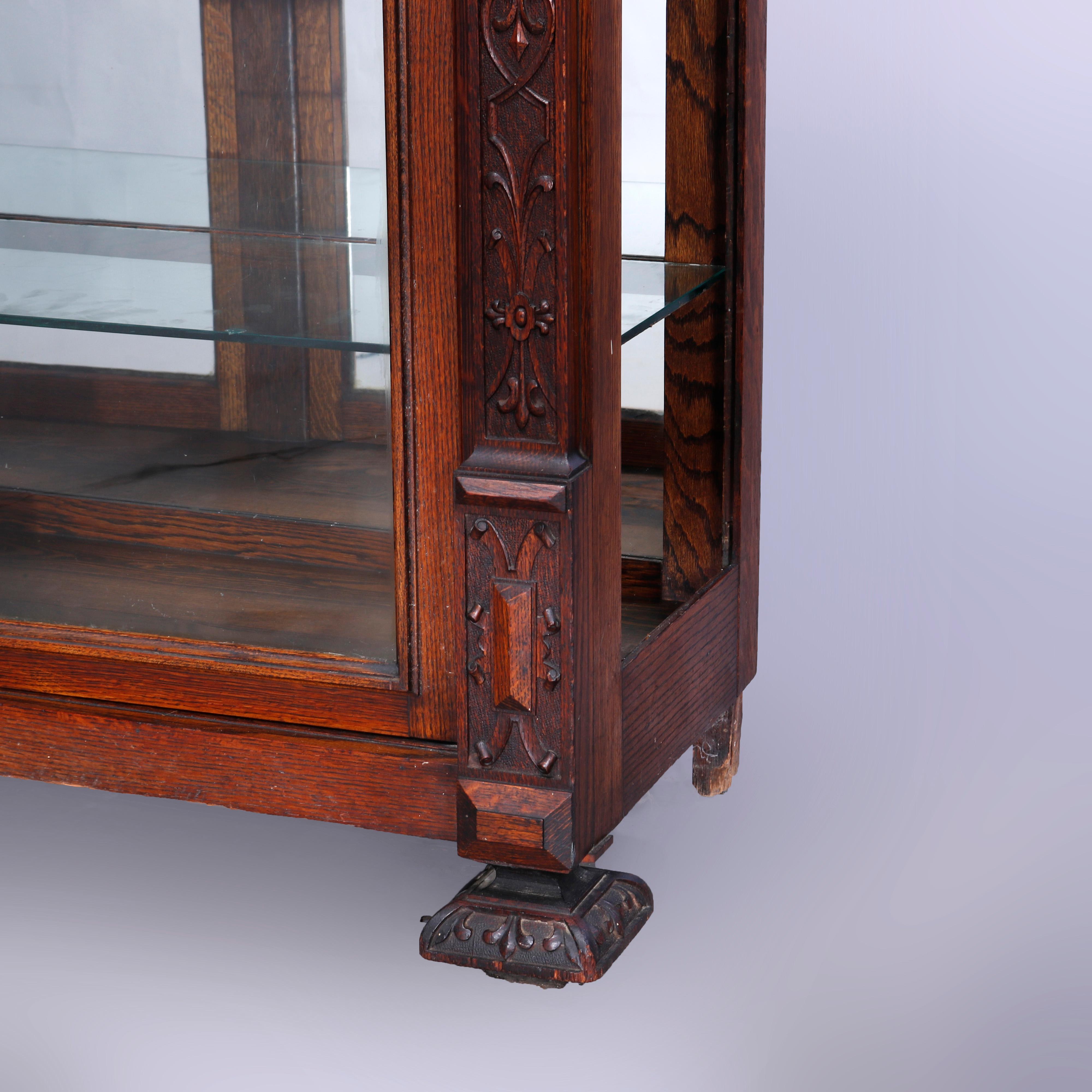 Antique RJ Horner School Carved Oak Double Door Mirror-Back China Cabinet, c1910 12