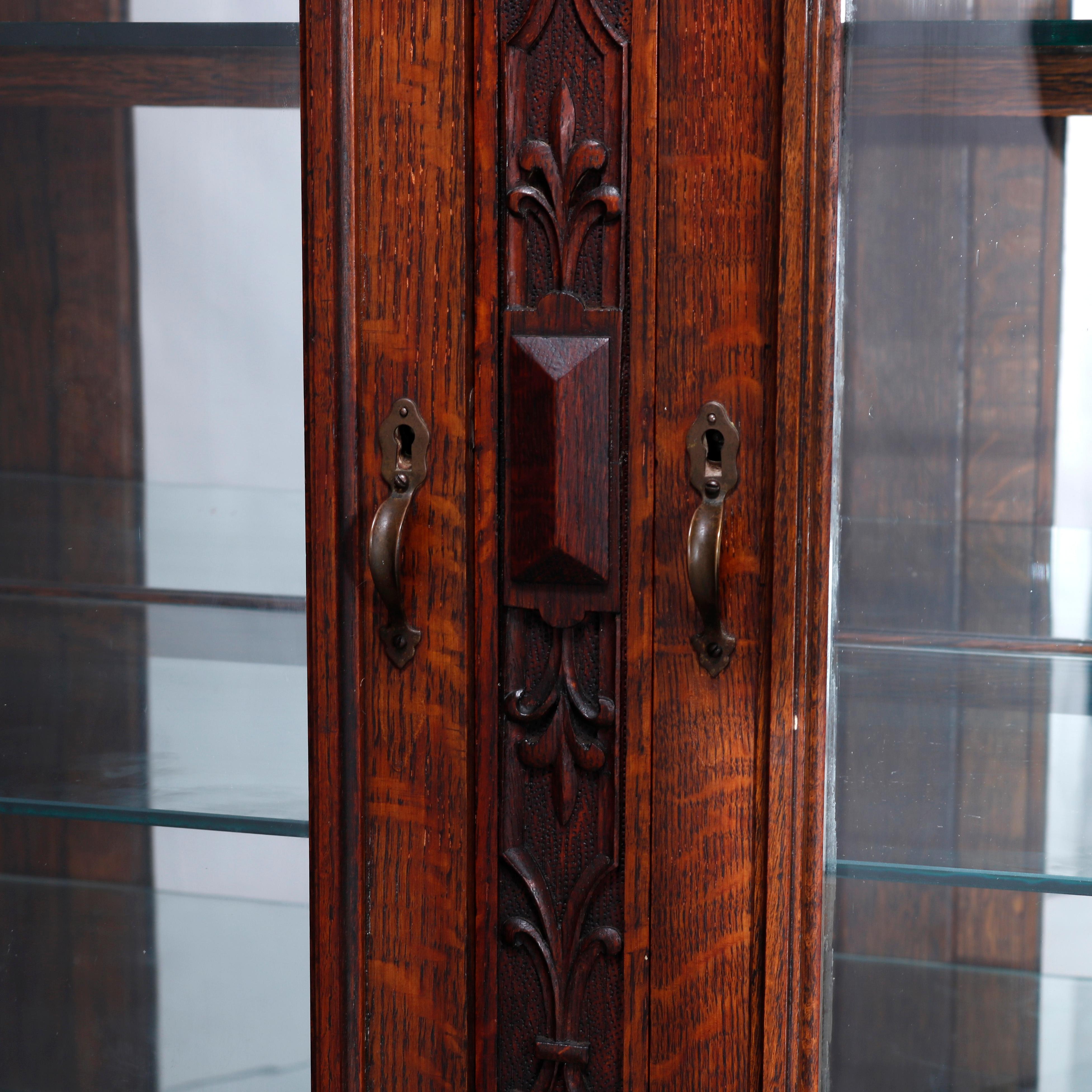 Antique RJ Horner School Carved Oak Double Door Mirror-Back China Cabinet, c1910 2