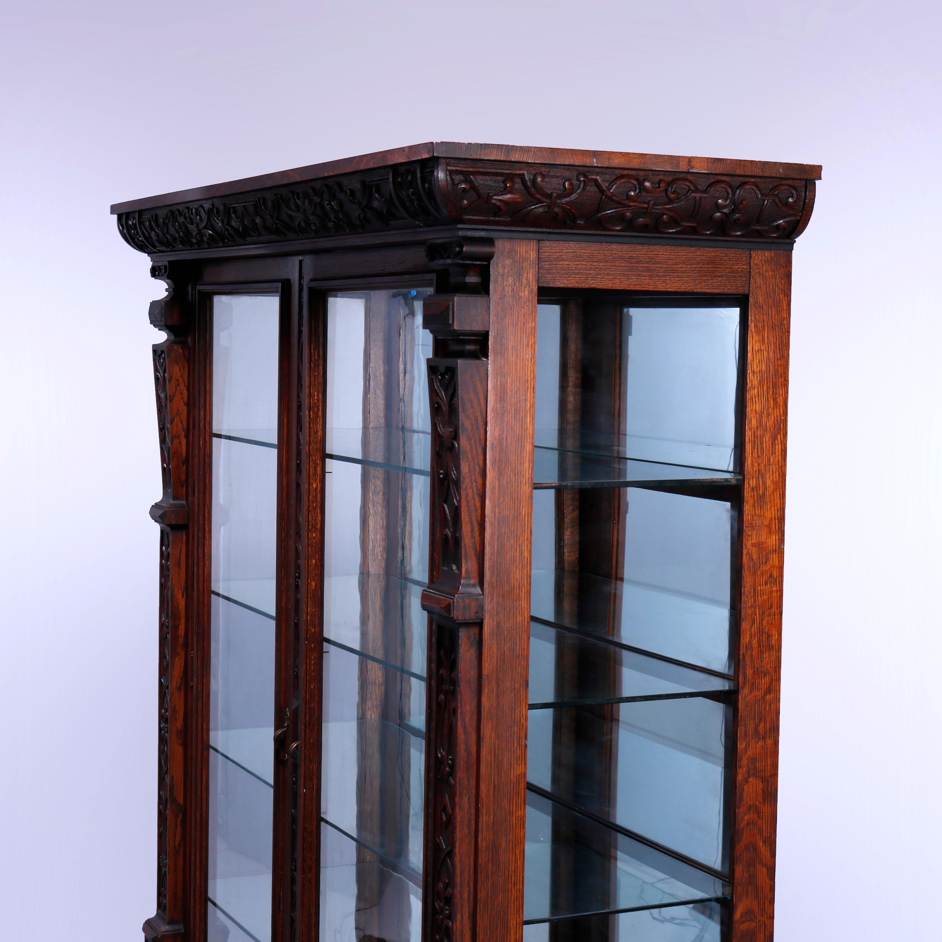 Antique RJ Horner School Carved Oak Double Door Mirror-Back China Cabinet, c1910 3