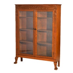 Antique RJ Horner School Carved Oak Enclosed Double Door Bookcase, C1900