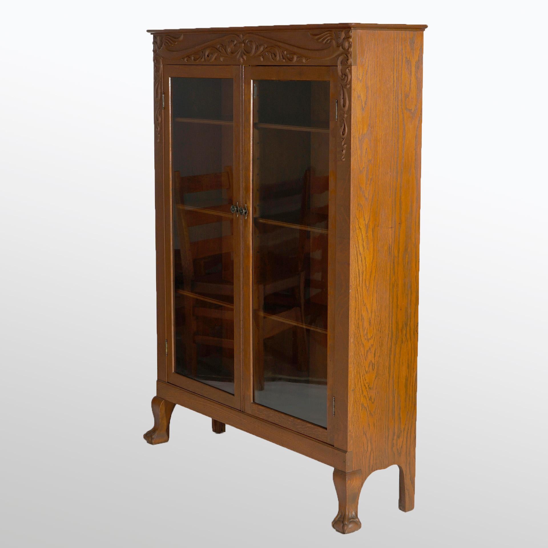 Antique RJ Horner School Carved Oak Enclosed Double Door Bookcase, C1900 In Good Condition In Big Flats, NY