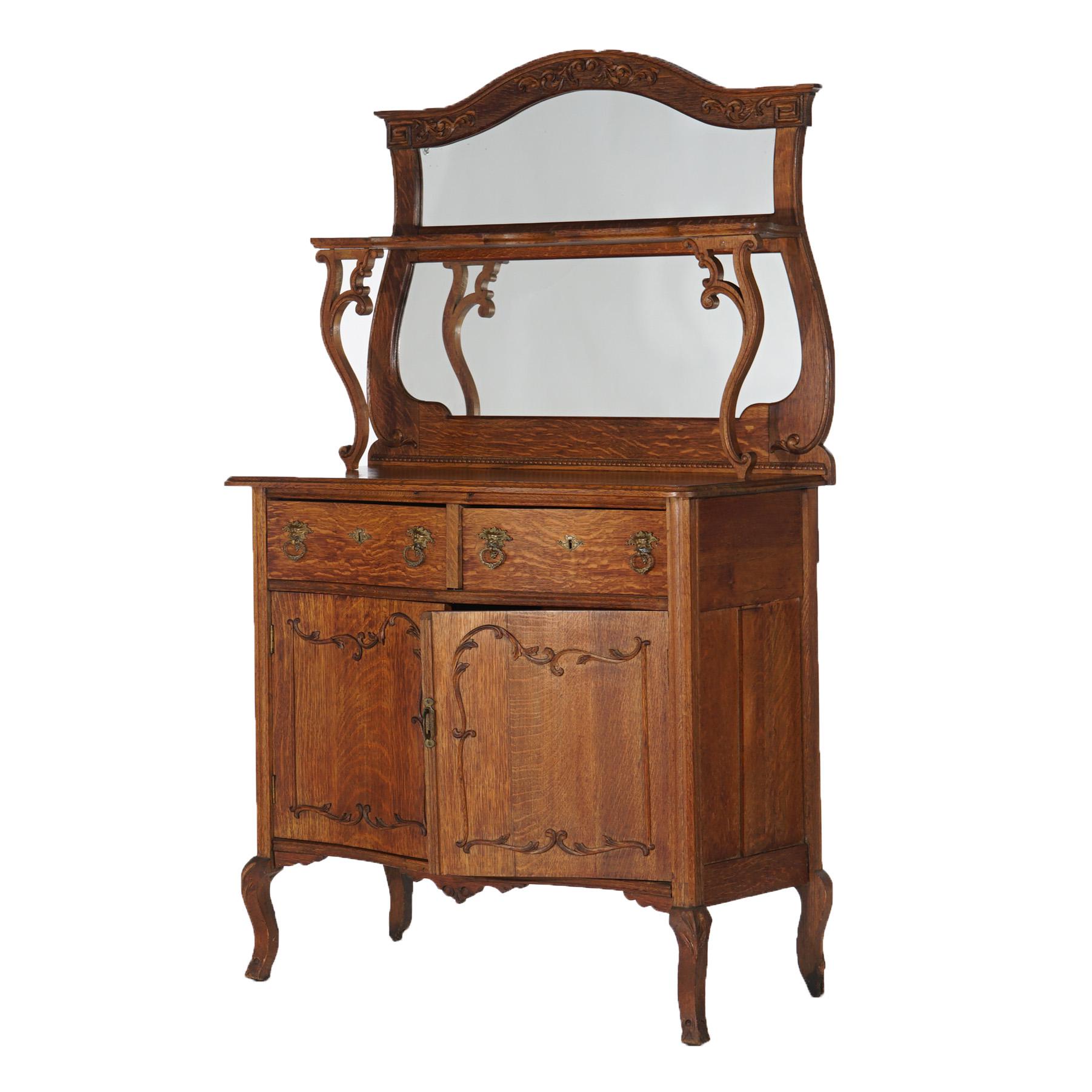 ***Reduced Delivery Rates - See Below or Click “Ask The Seller” to Request a Quote***

Antique RJ Horner School Carved Oak Swell Front & Mirrored Server with Carved Foliate & Scroll Elements, Raised on Cabriole Legs C1910

Measures - 68
