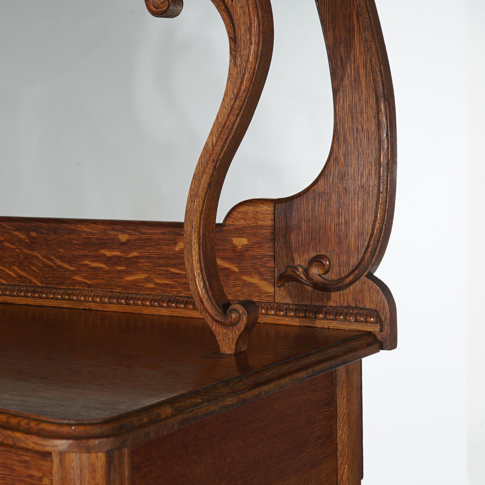 20th Century Antique RJ Horner School Carved Oak Swell Front & Mirrored Server C1910 For Sale