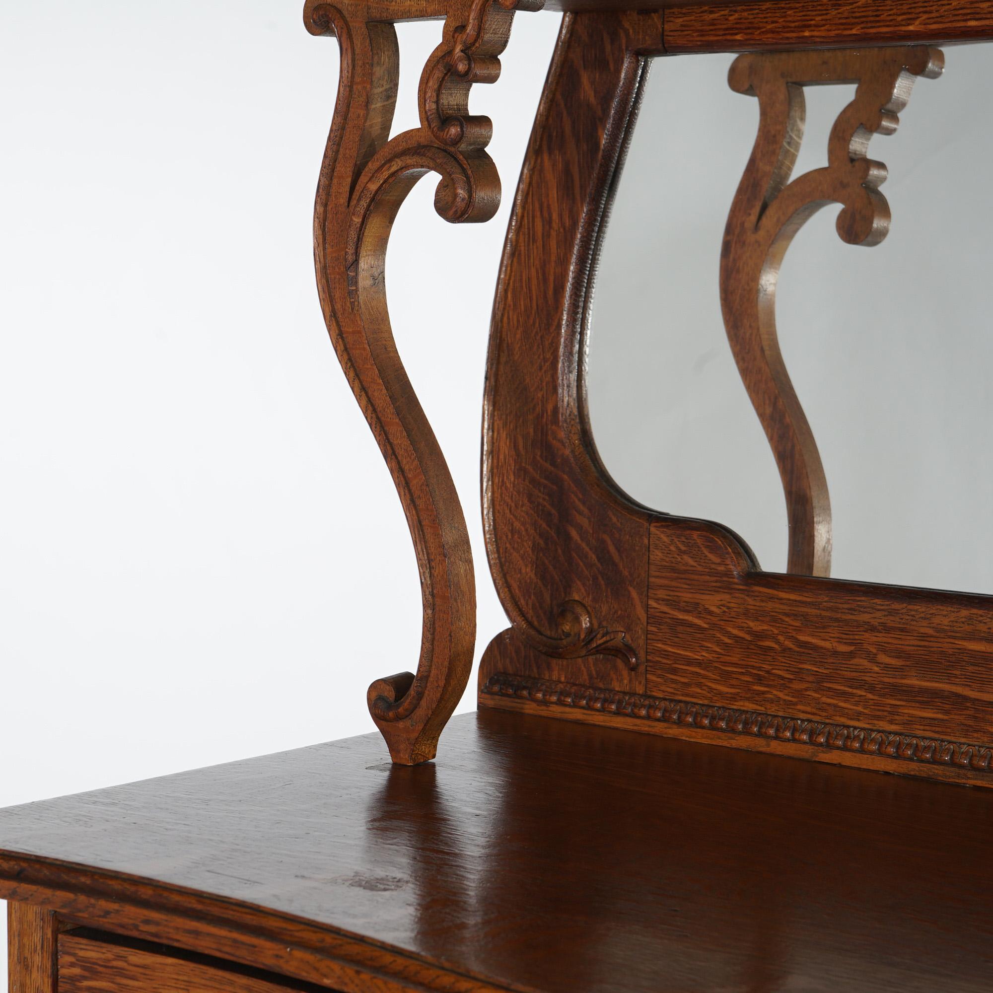Antique RJ Horner School Carved Oak Swell Front & Mirrored Server C1910 For Sale 1