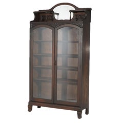 Antique RJ Horner School Carved Oak Two-Door Bookcase with Mirror, c1900
