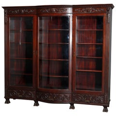 Antique RJ Horner School Figural Carved Mahogany Bow Front Bookcase, circa 1910