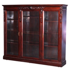 Antique RJ Horner School Figural Carved Mahogany Triple Door Bookcase, c1890