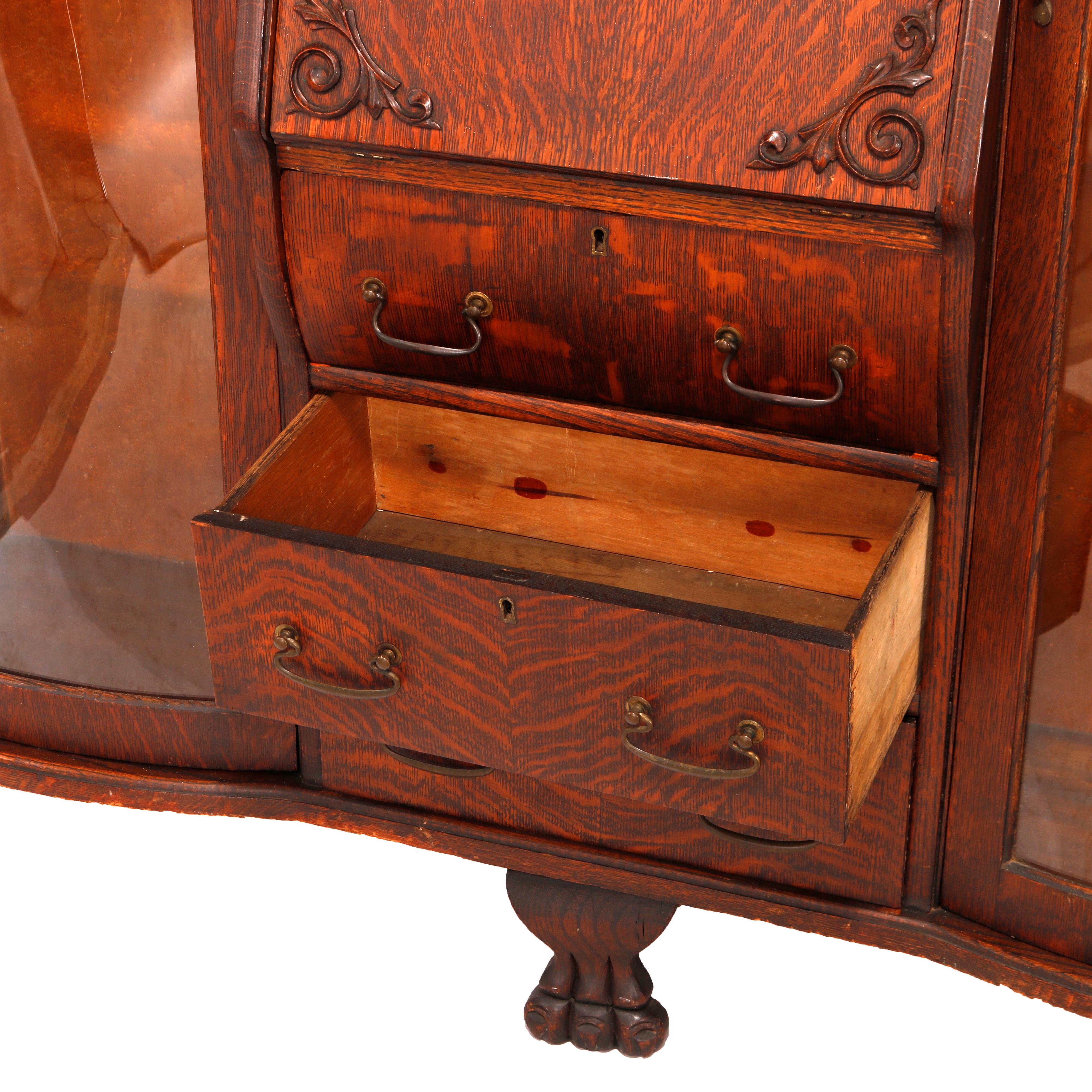 Antique RJ Horner School Figural Carved Oak & Leaded Glass Secretary, c1920 7