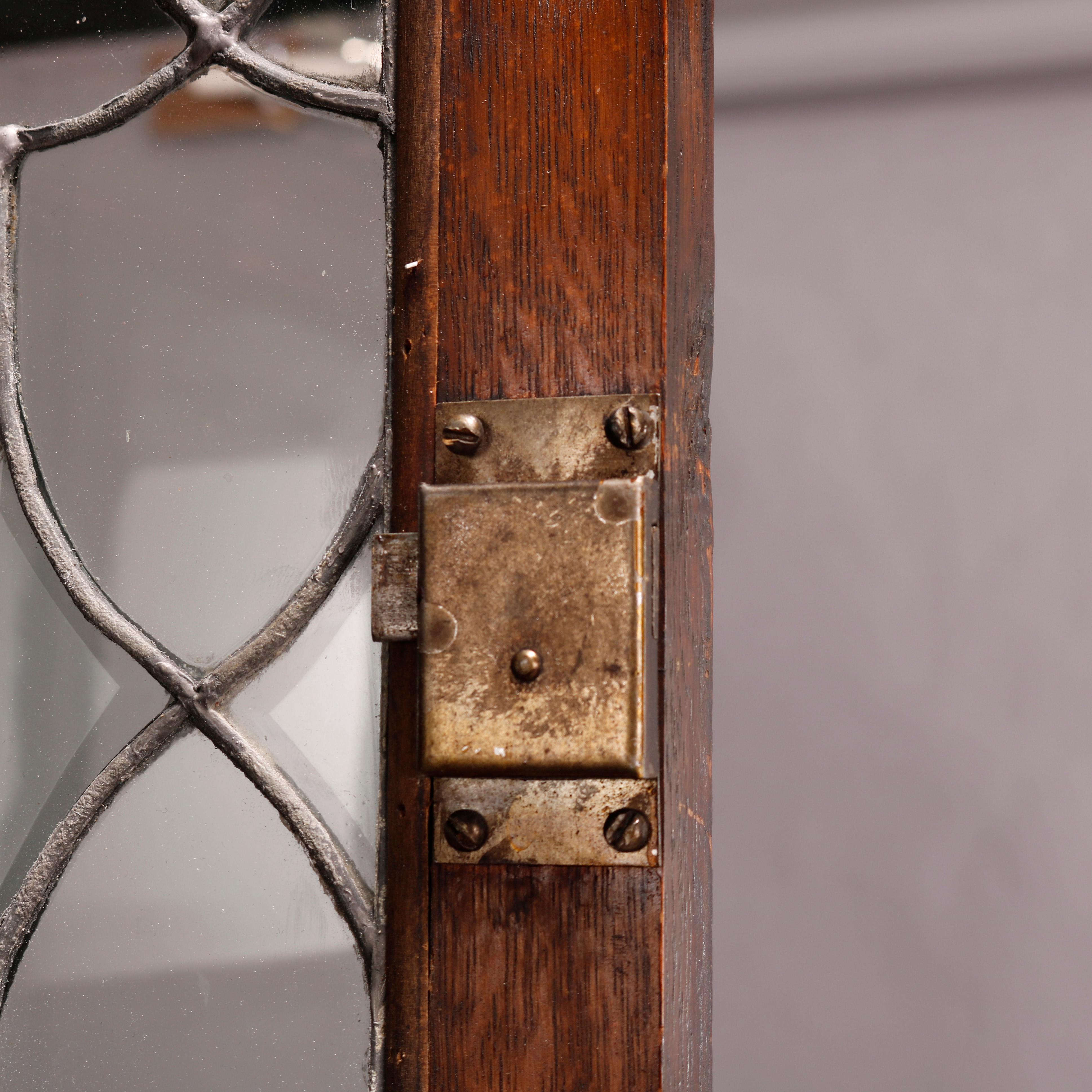 Antique RJ Horner School Figural Carved Oak & Leaded Glass Secretary, c1920 12