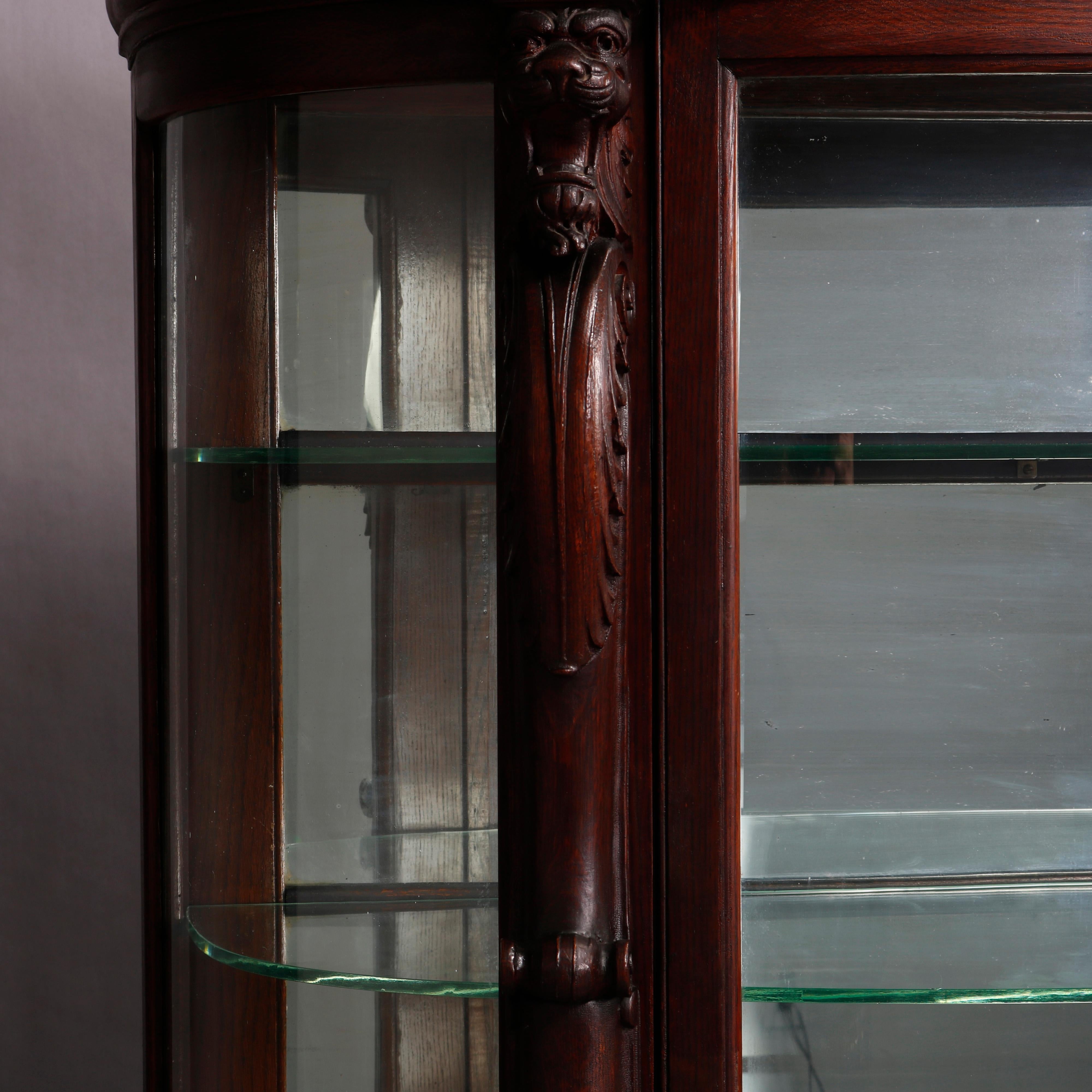 Antique RJ Horner School Figural Lion Carved Oak China Cabinet, circa 1880 2