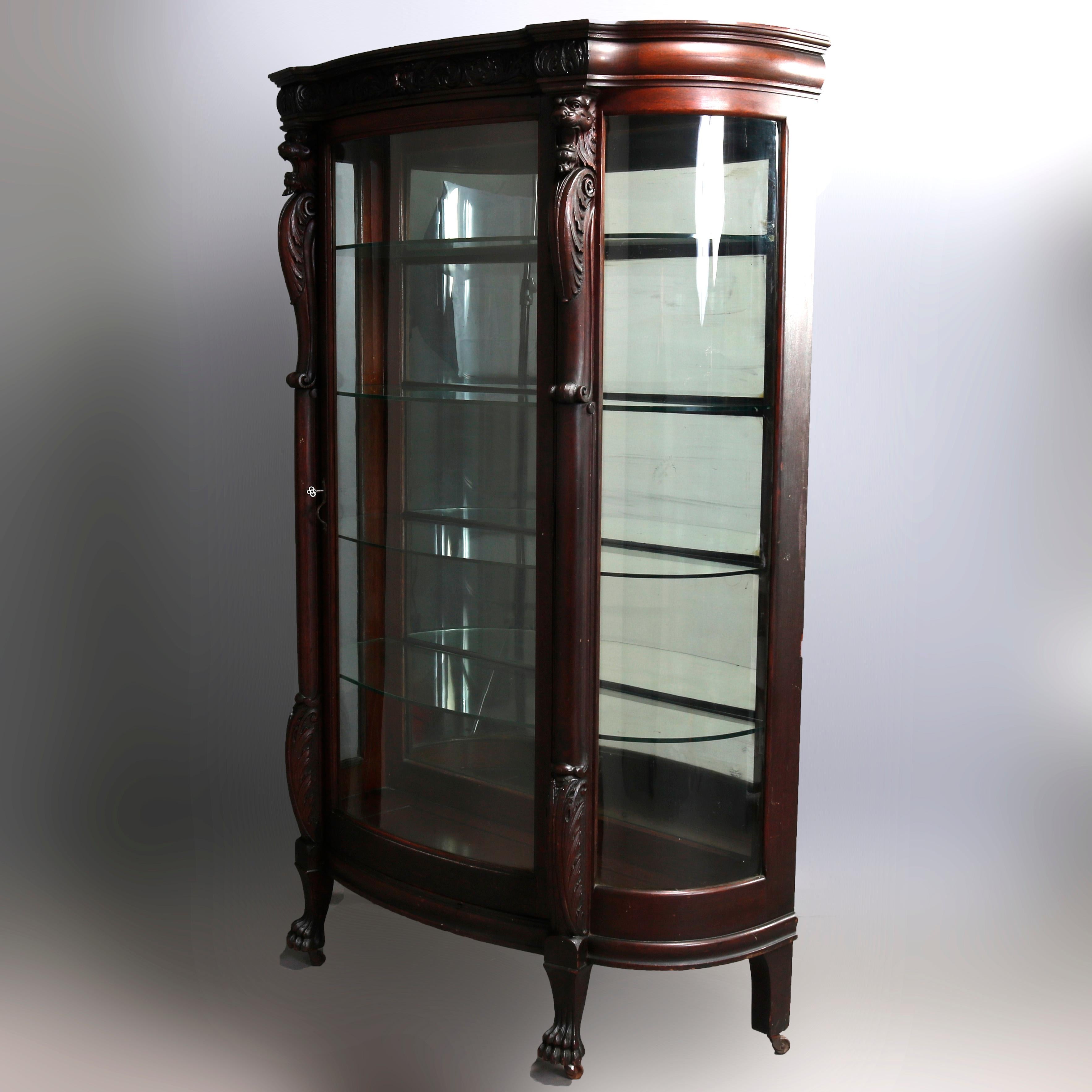 Antique RJ Horner School Figural Lion Carved Oak China Cabinet, circa 1880 5