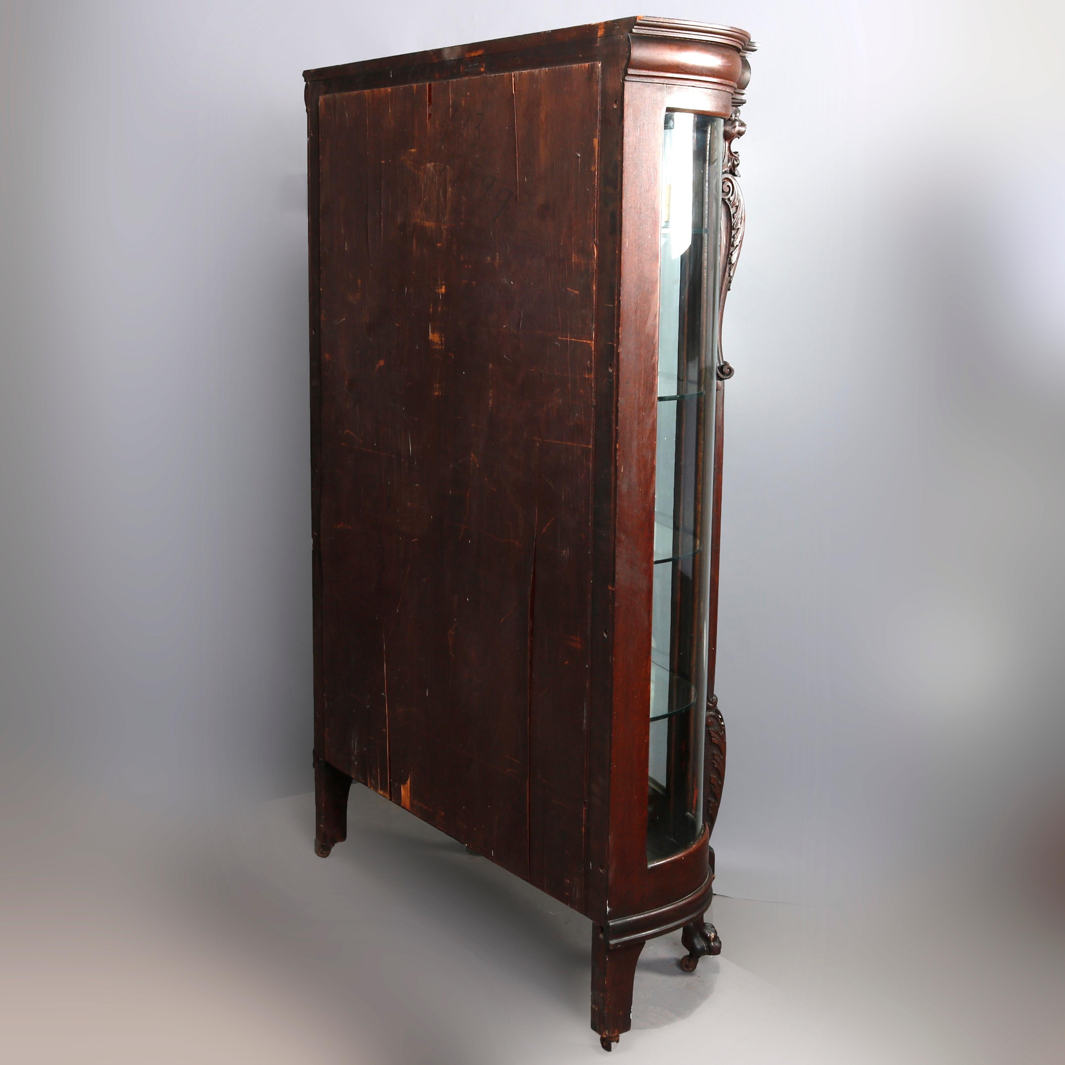 Antique RJ Horner School Figural Lion Carved Oak China Cabinet, circa 1880 10