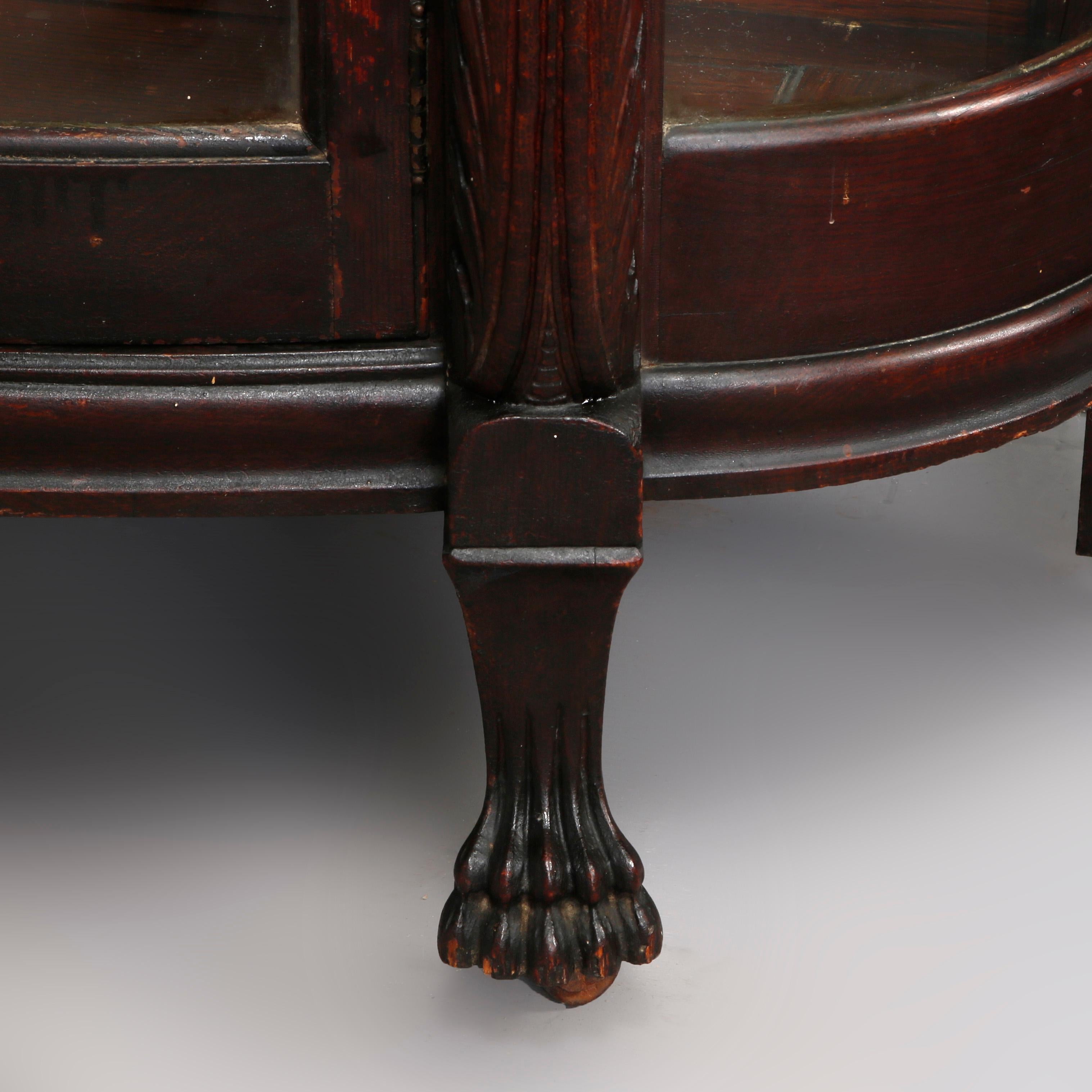 American Antique RJ Horner School Figural Lion Carved Oak China Cabinet, circa 1880