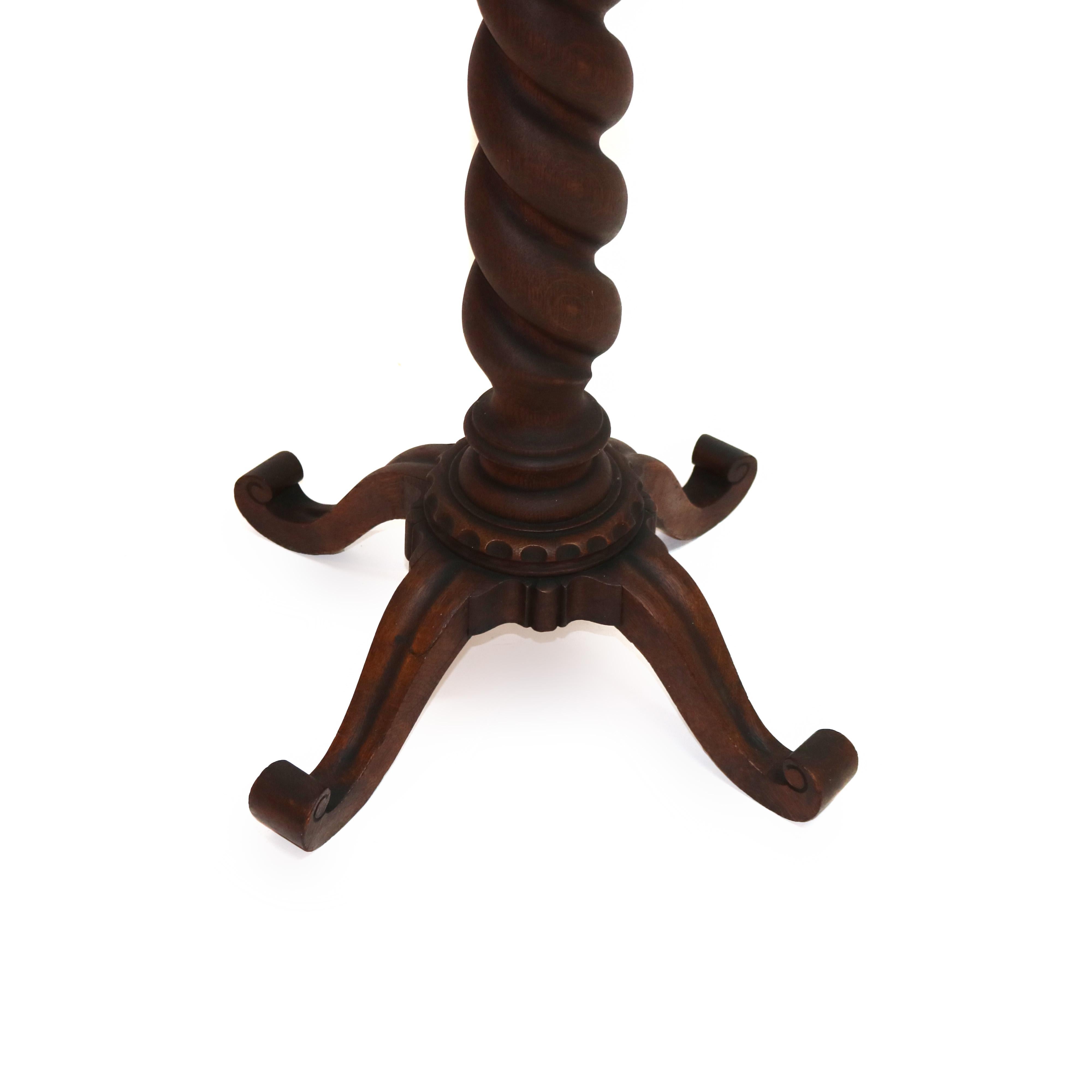 Arts and Crafts Antique RJ Horner School Oak Carved Rope Twist Footed Base Plant Stand C1920