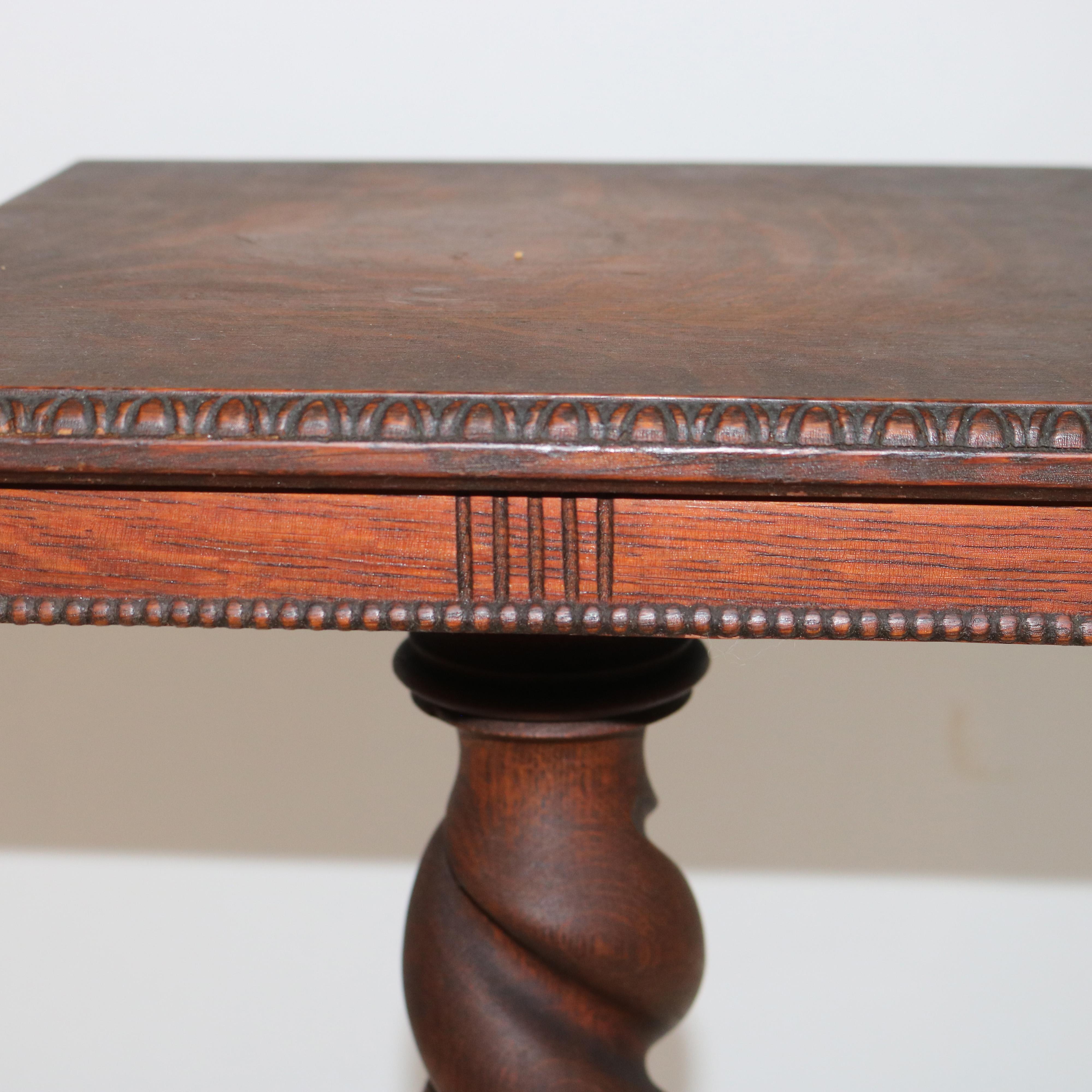 Antique RJ Horner School Oak Carved Rope Twist Footed Base Plant Stand C1920 In Good Condition In Big Flats, NY