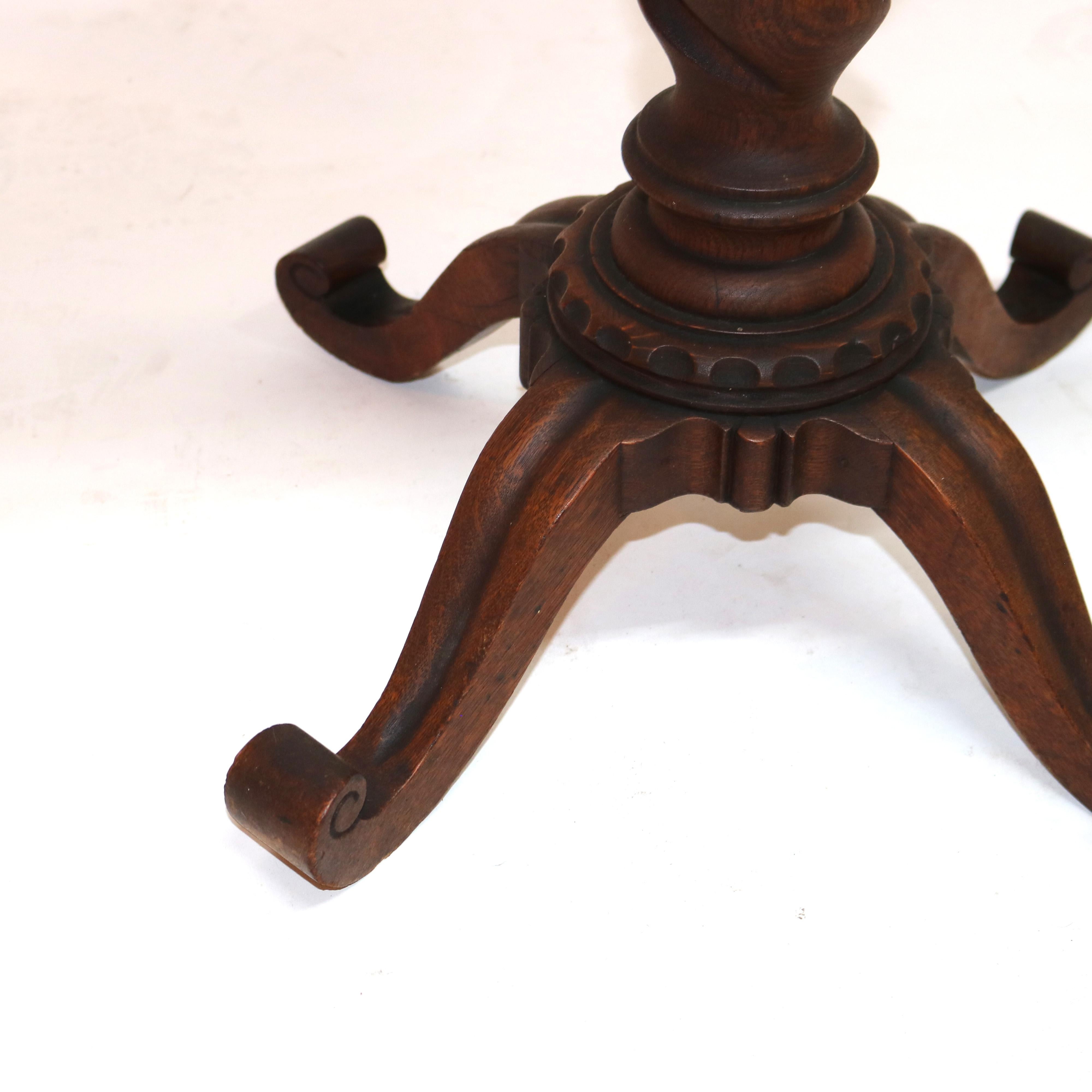 Antique RJ Horner School Oak Carved Rope Twist Footed Base Plant Stand C1920 1