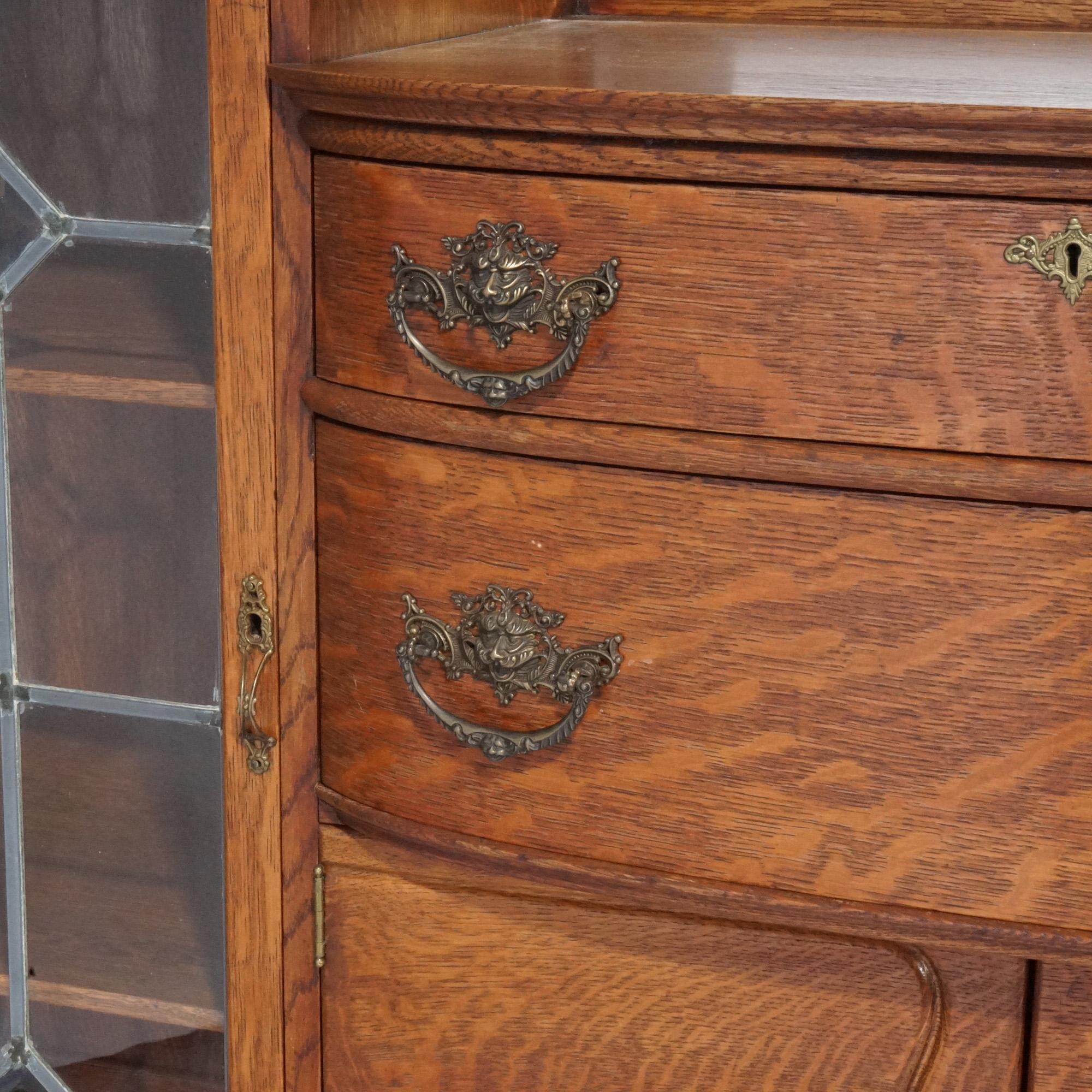 Antique RJ Horner School Oak China Buffet with Mirror & Leaded Glass Doors C1900 6