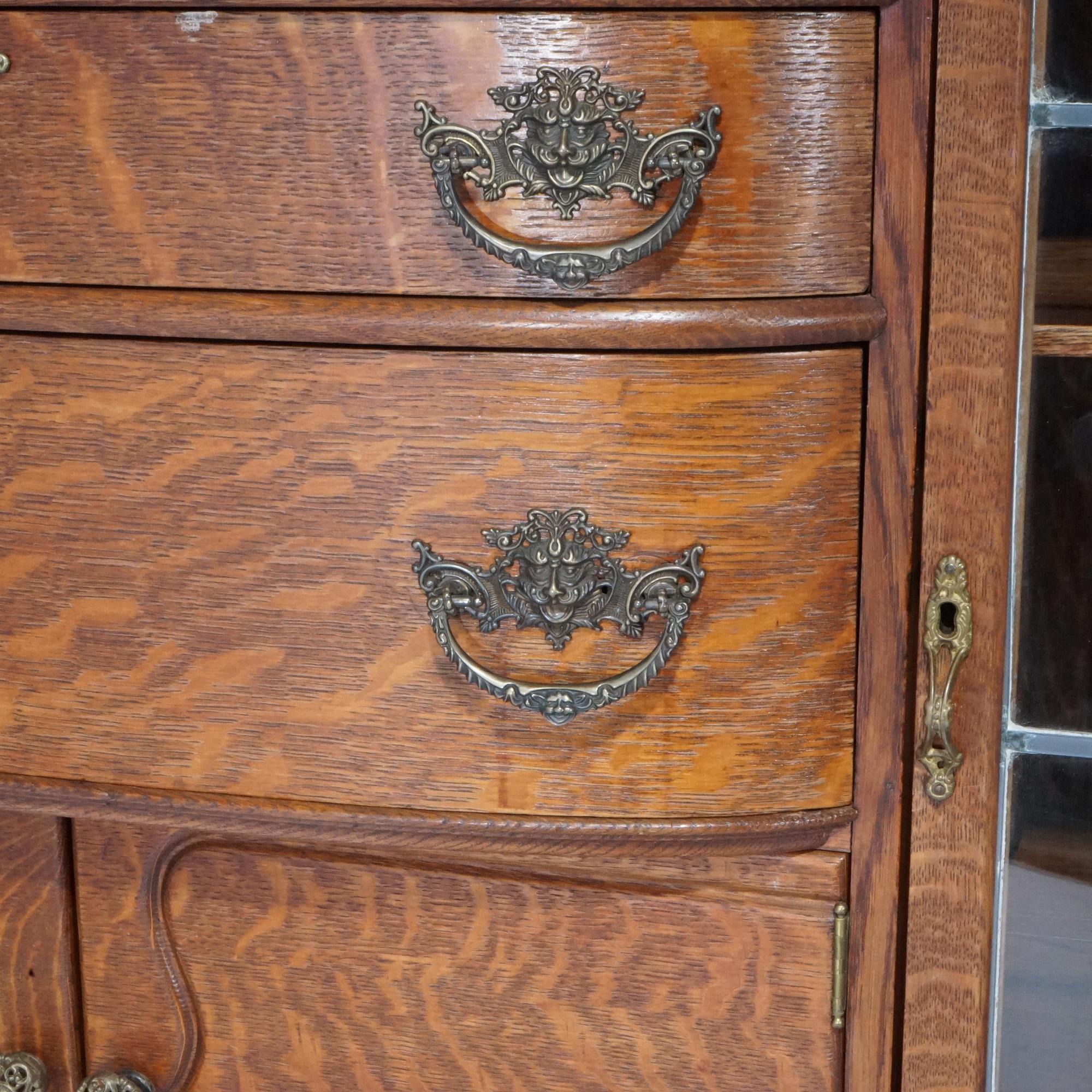 Antique RJ Horner School Oak China Buffet with Mirror & Leaded Glass Doors C1900 7
