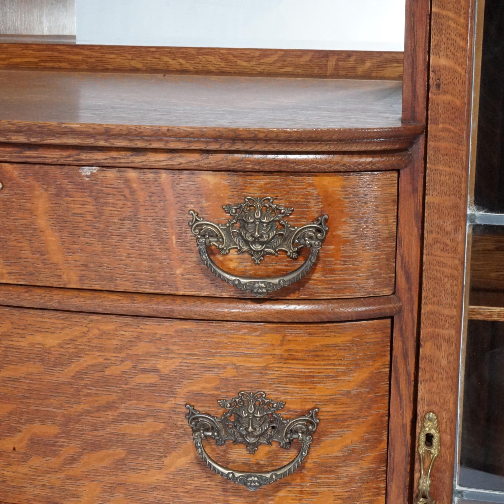 Antique RJ Horner School Oak China Buffet with Mirror & Leaded Glass Doors C1900 8