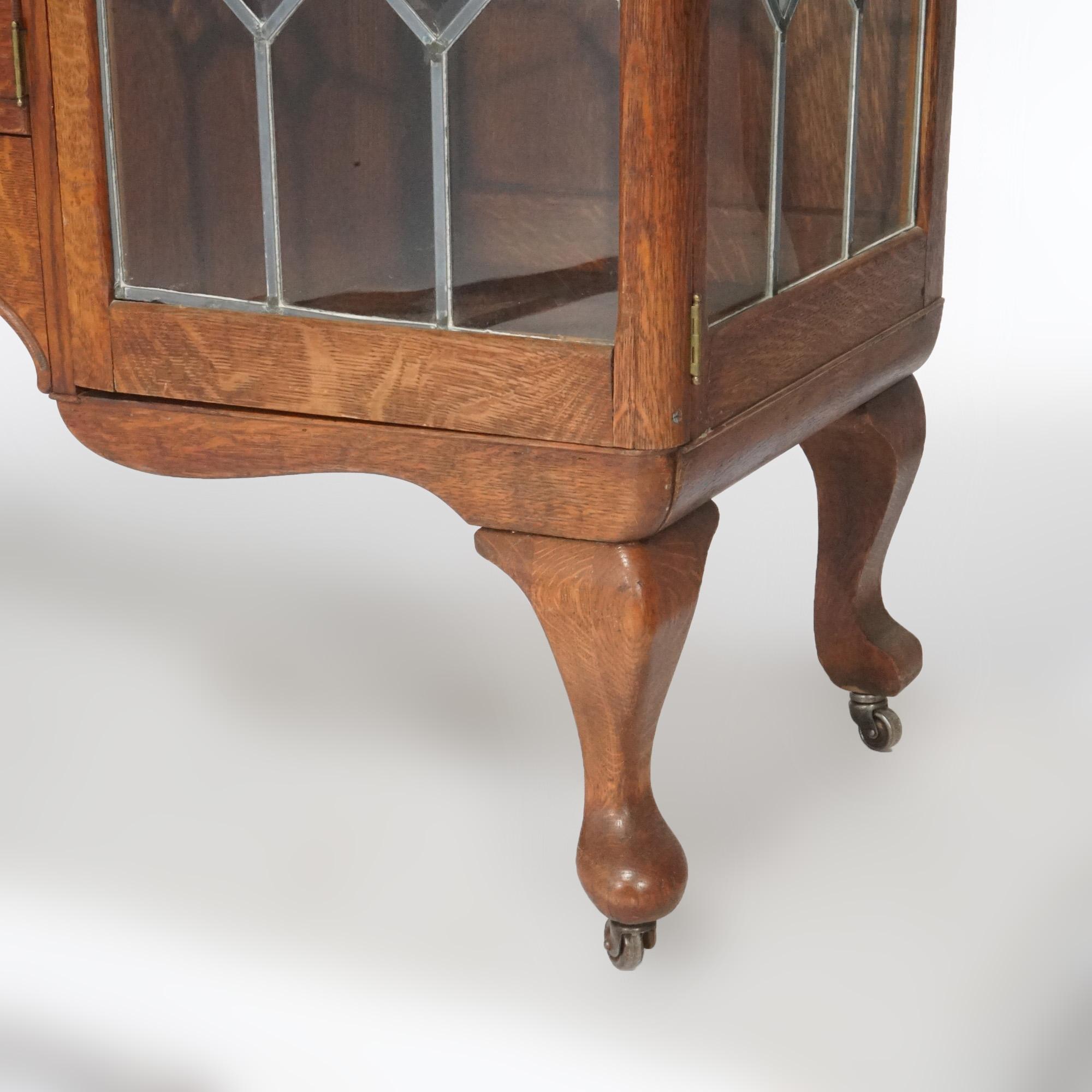 Antique RJ Horner School Oak China Buffet with Mirror & Leaded Glass Doors C1900 9