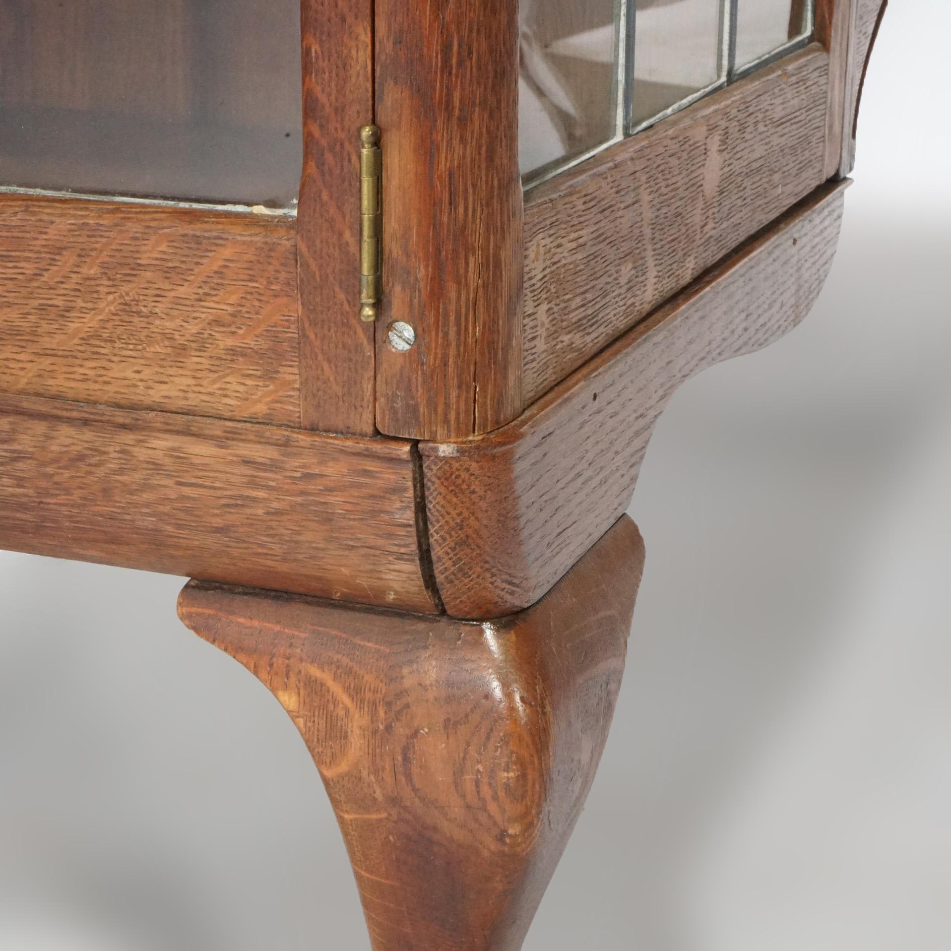 Antique RJ Horner School Oak China Buffet with Mirror & Leaded Glass Doors C1900 10