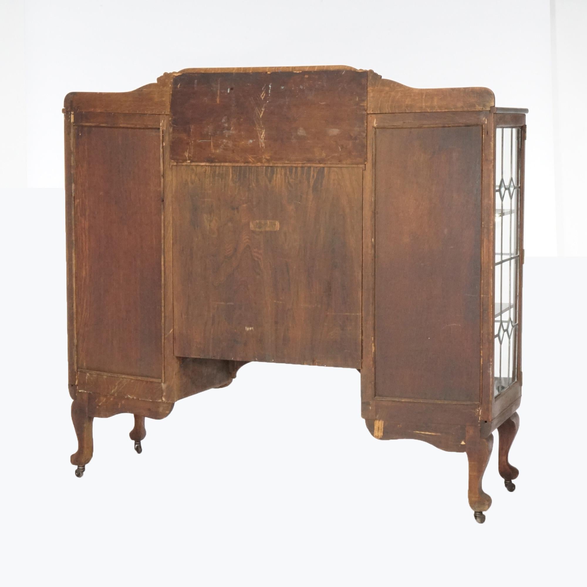 Antique RJ Horner School Oak China Buffet with Mirror & Leaded Glass Doors C1900 1