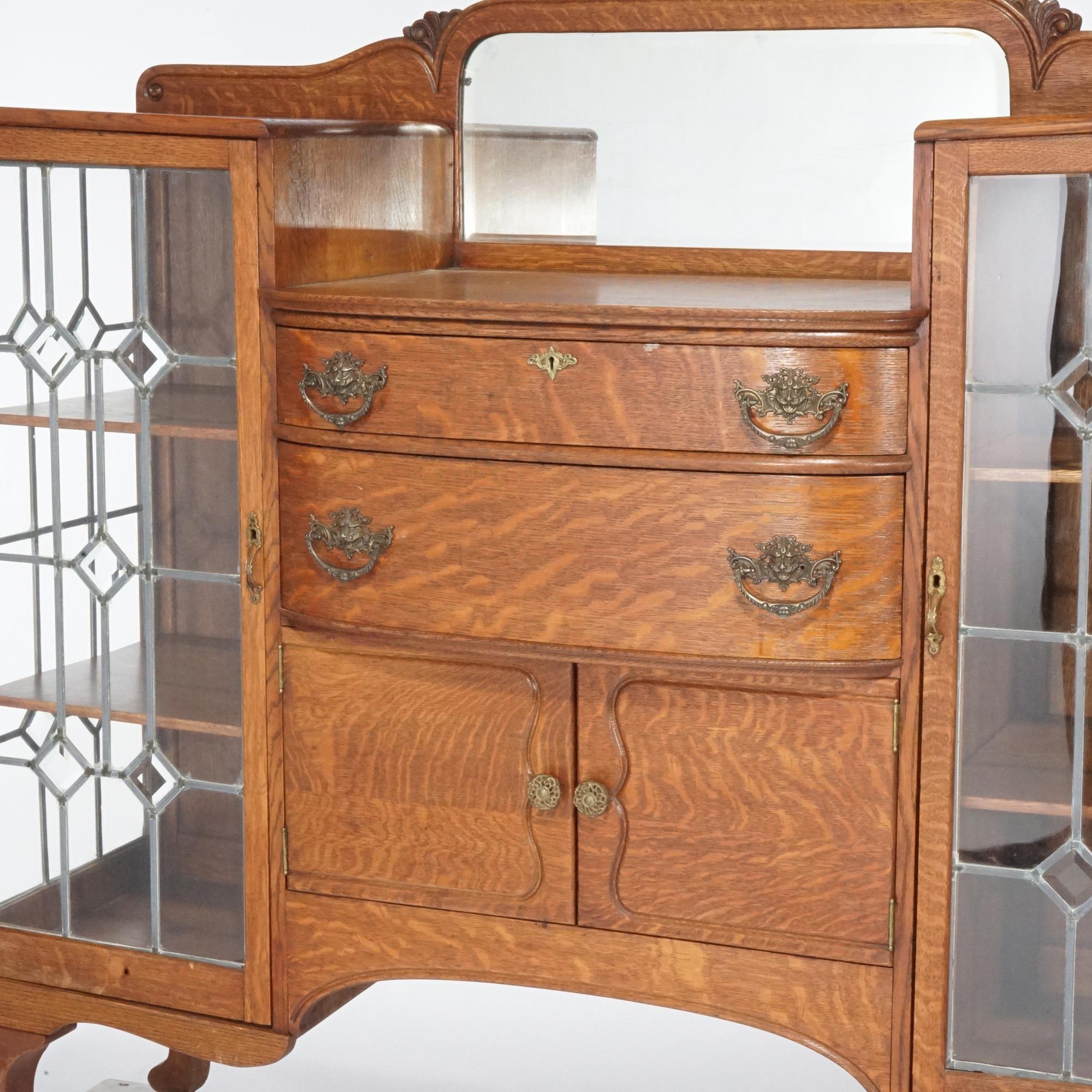 Antique RJ Horner School Oak China Buffet with Mirror & Leaded Glass Doors C1900 2