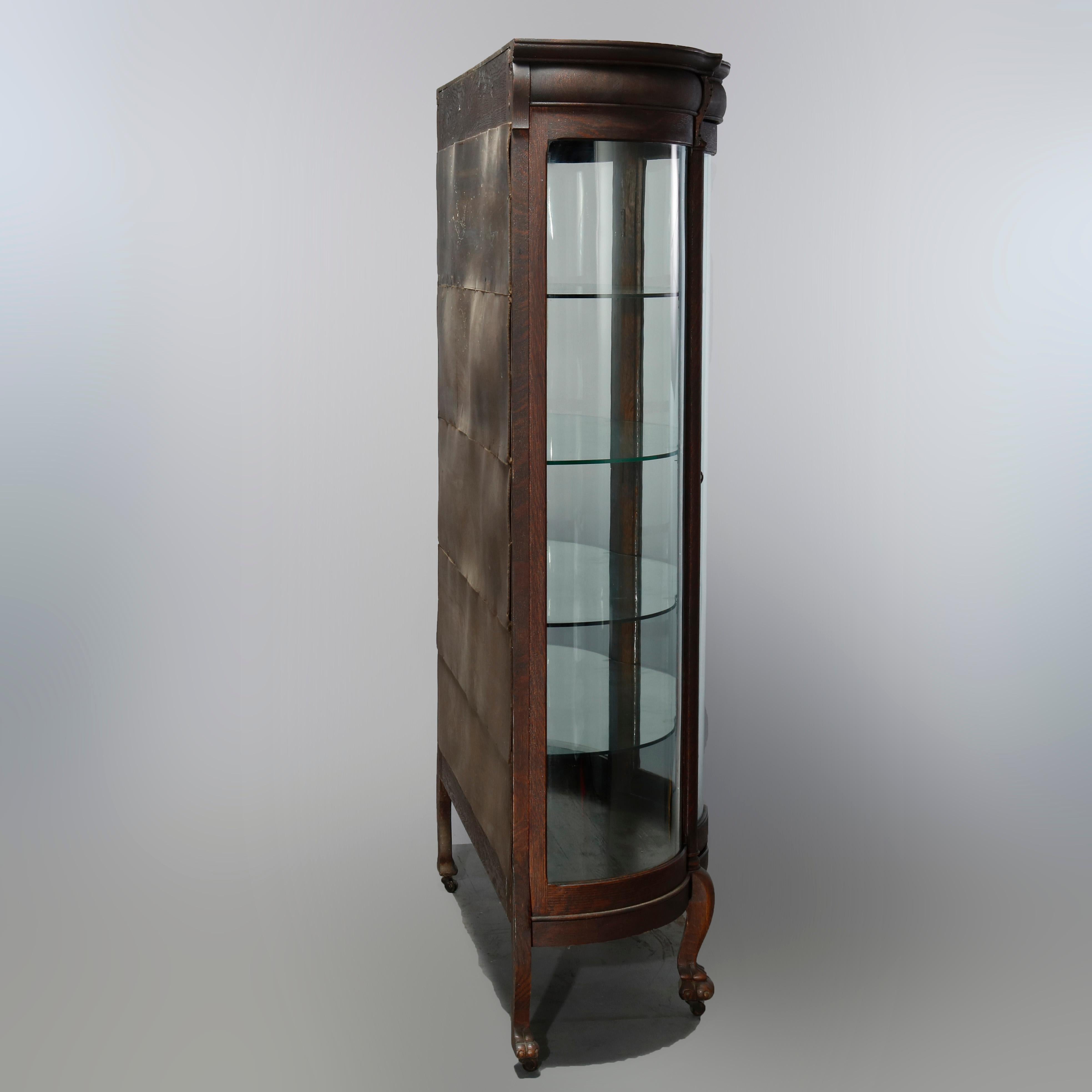 Antique RJ Horner School Oak & Curved Glass China Cabinet, Circa 1900 2