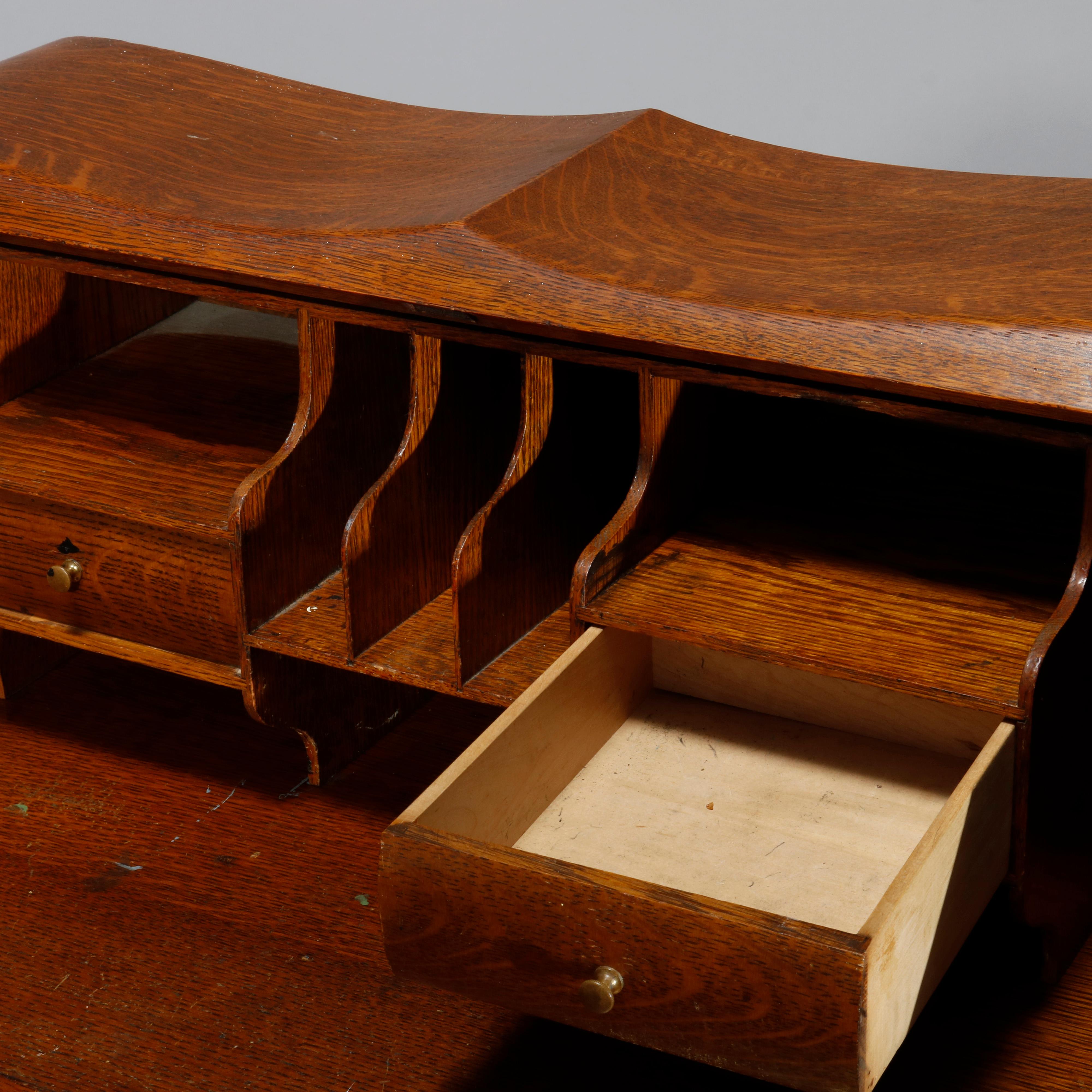 American Antique RJ Horner School Oak Drop Front Ladies Writing Desk, Circa 1910