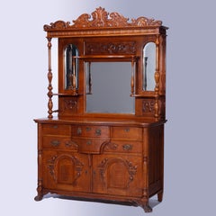 Antique RJ Horner School Oak Hooded Mirrored Sideboard, Circa 1890