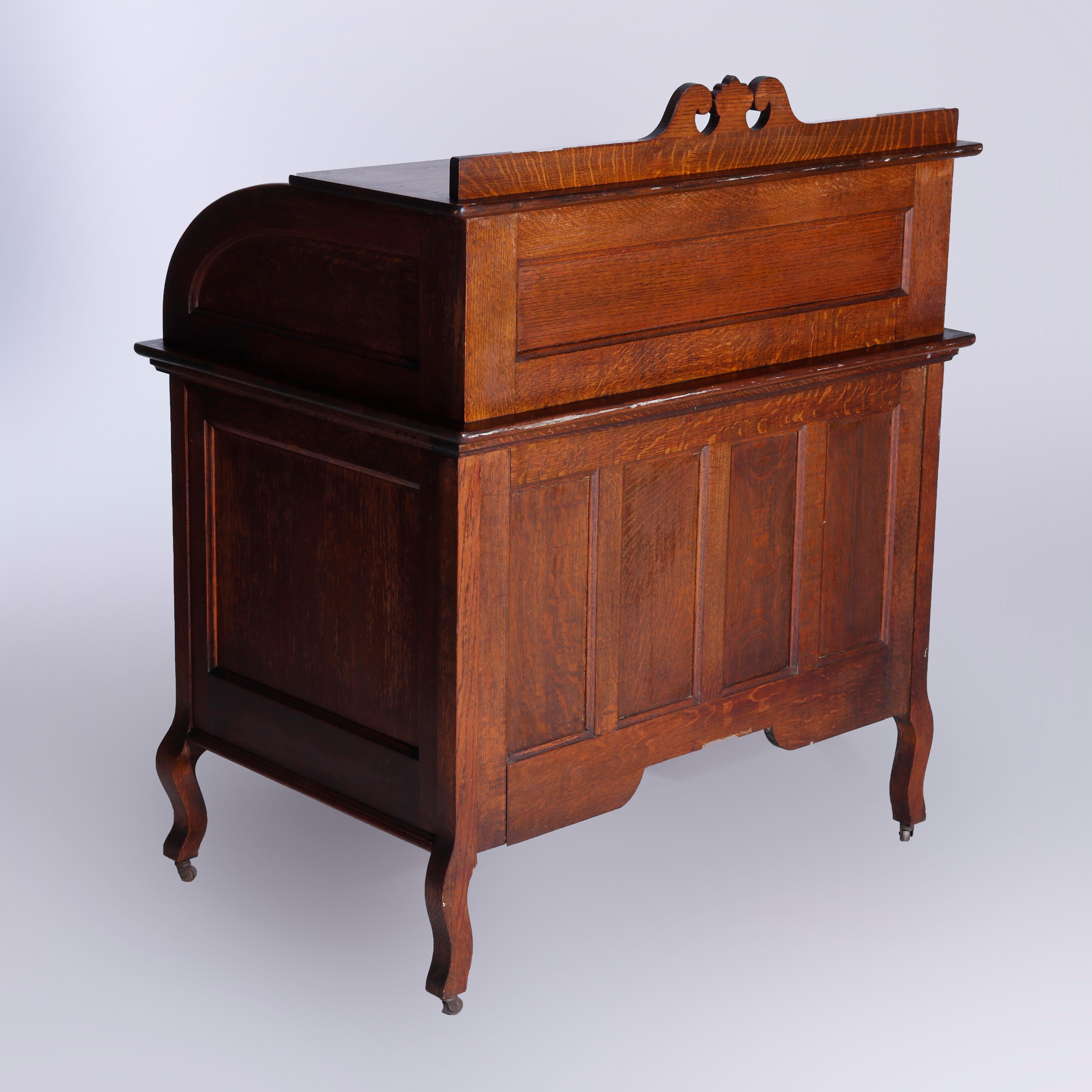 Antique RJ Horner School Oak Ladies Roll Top Desk, c1900 2