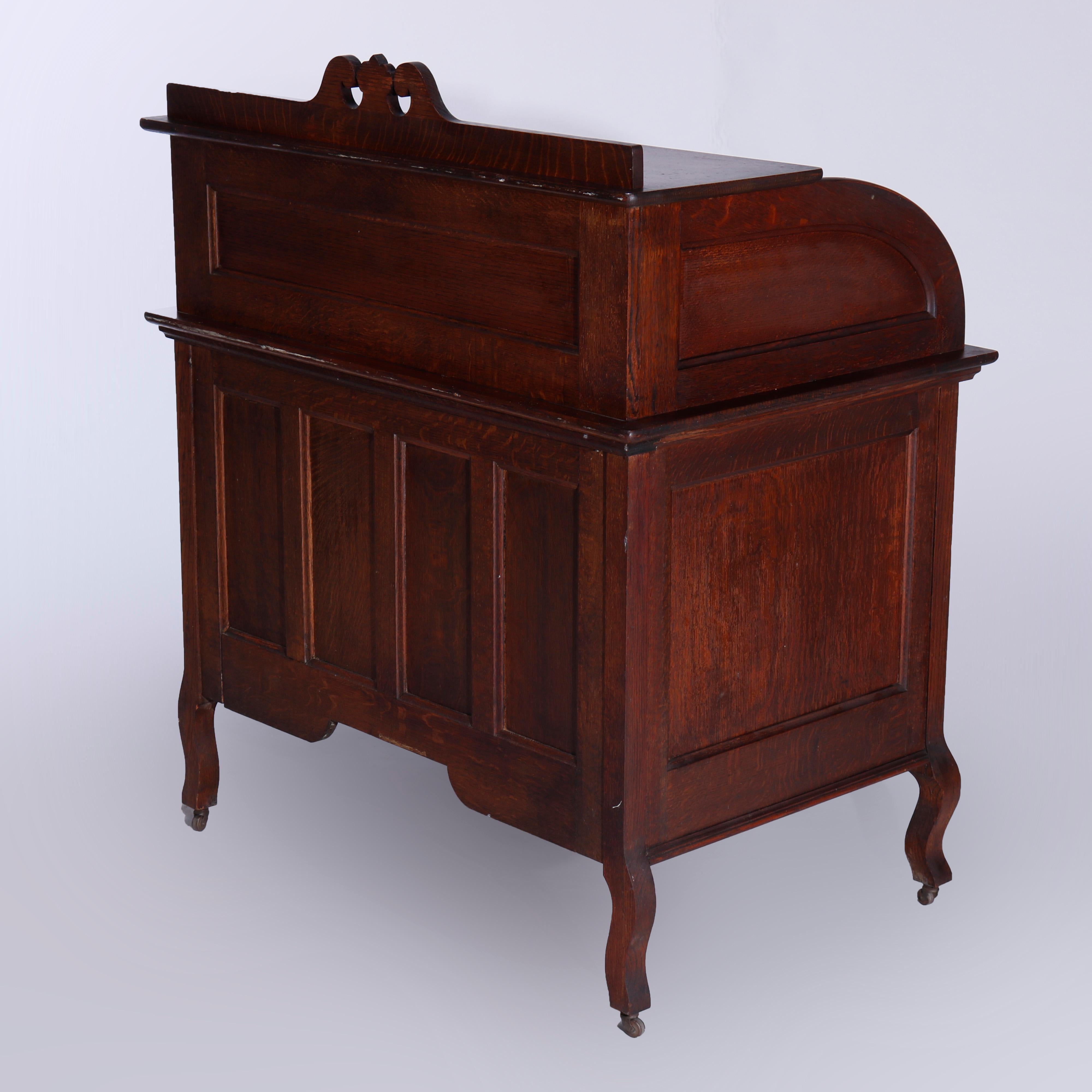 Antique RJ Horner School Oak Ladies Roll Top Desk, c1900 3