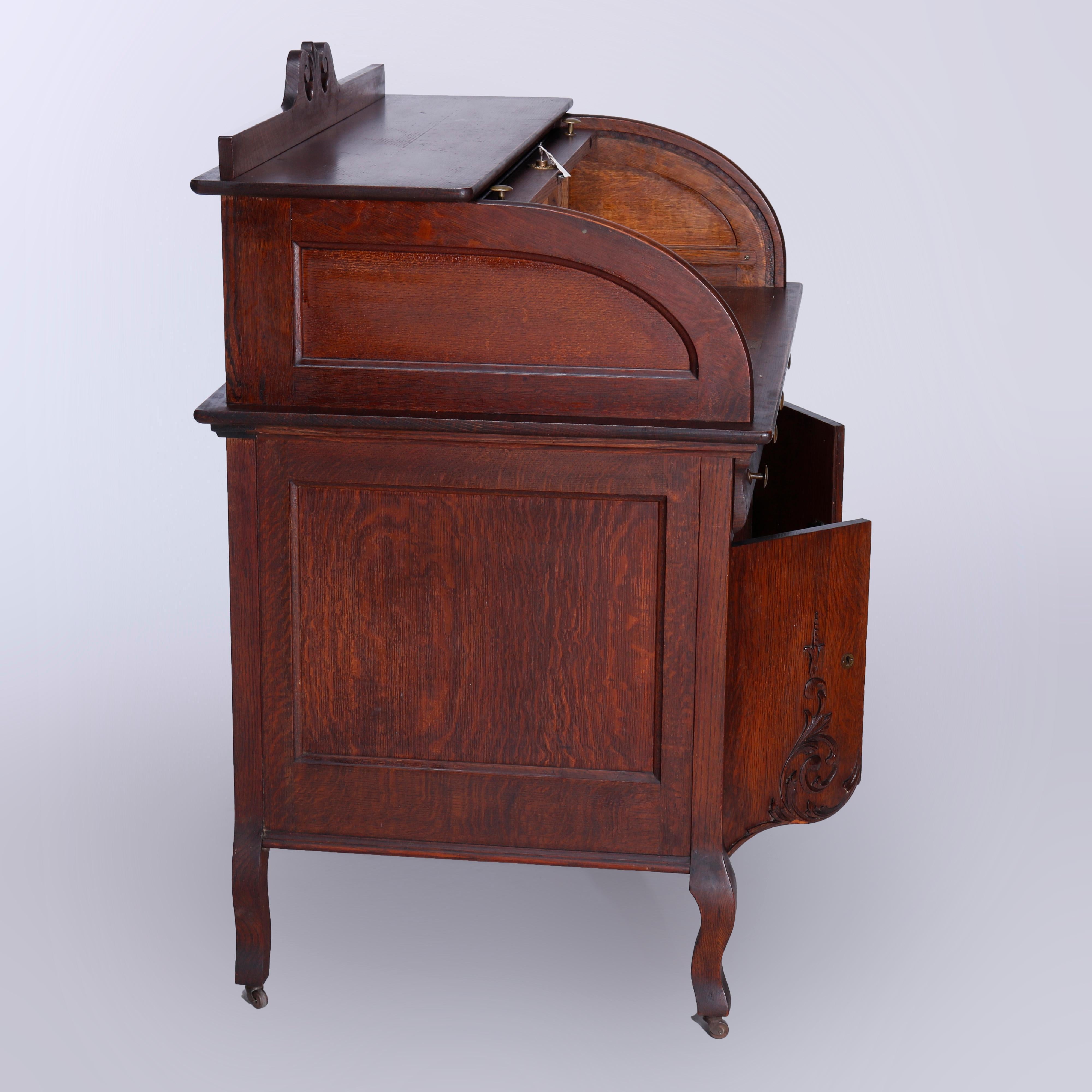 Antique RJ Horner School Oak Ladies Roll Top Desk, c1900 4