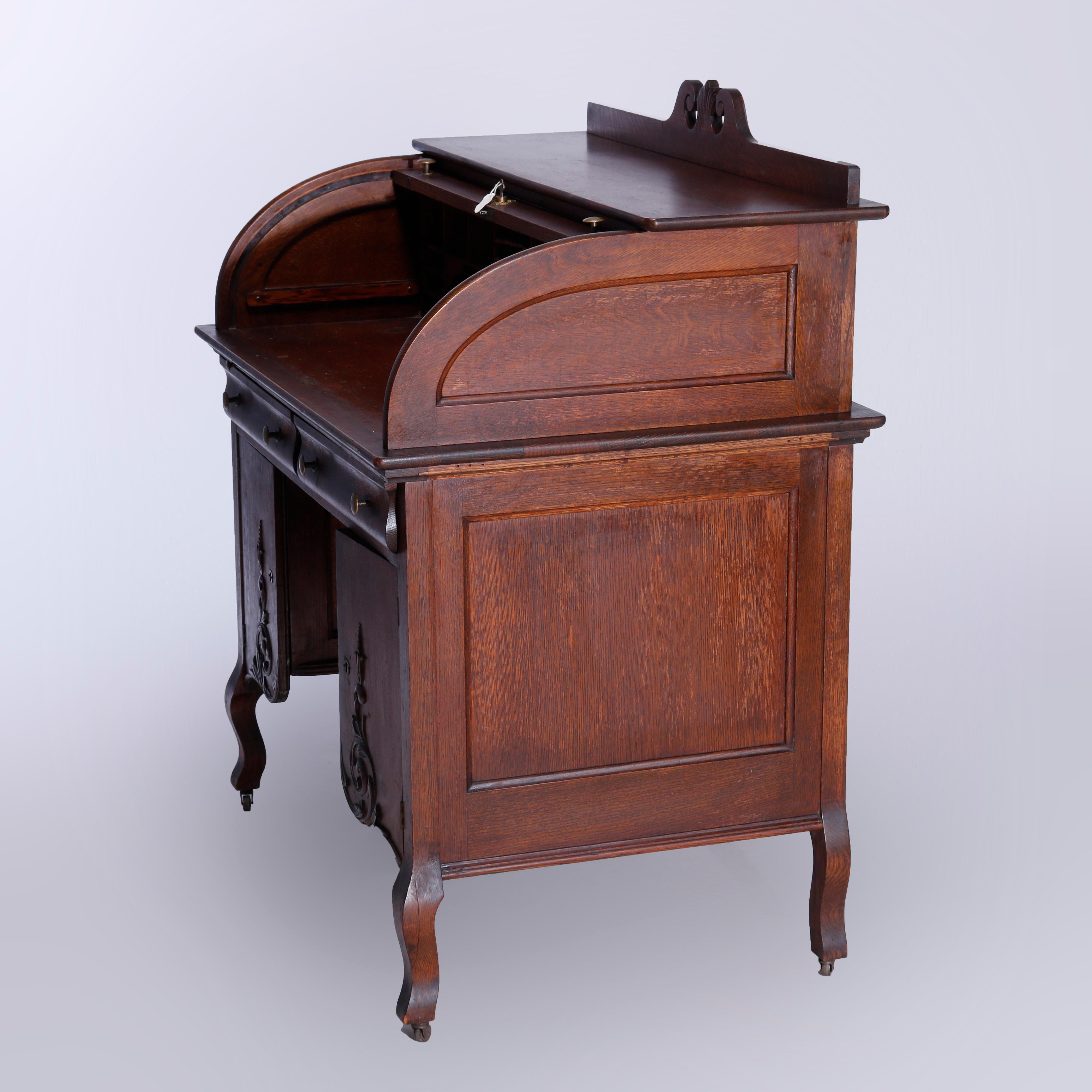 Antique RJ Horner School Oak Ladies Roll Top Desk, c1900 5