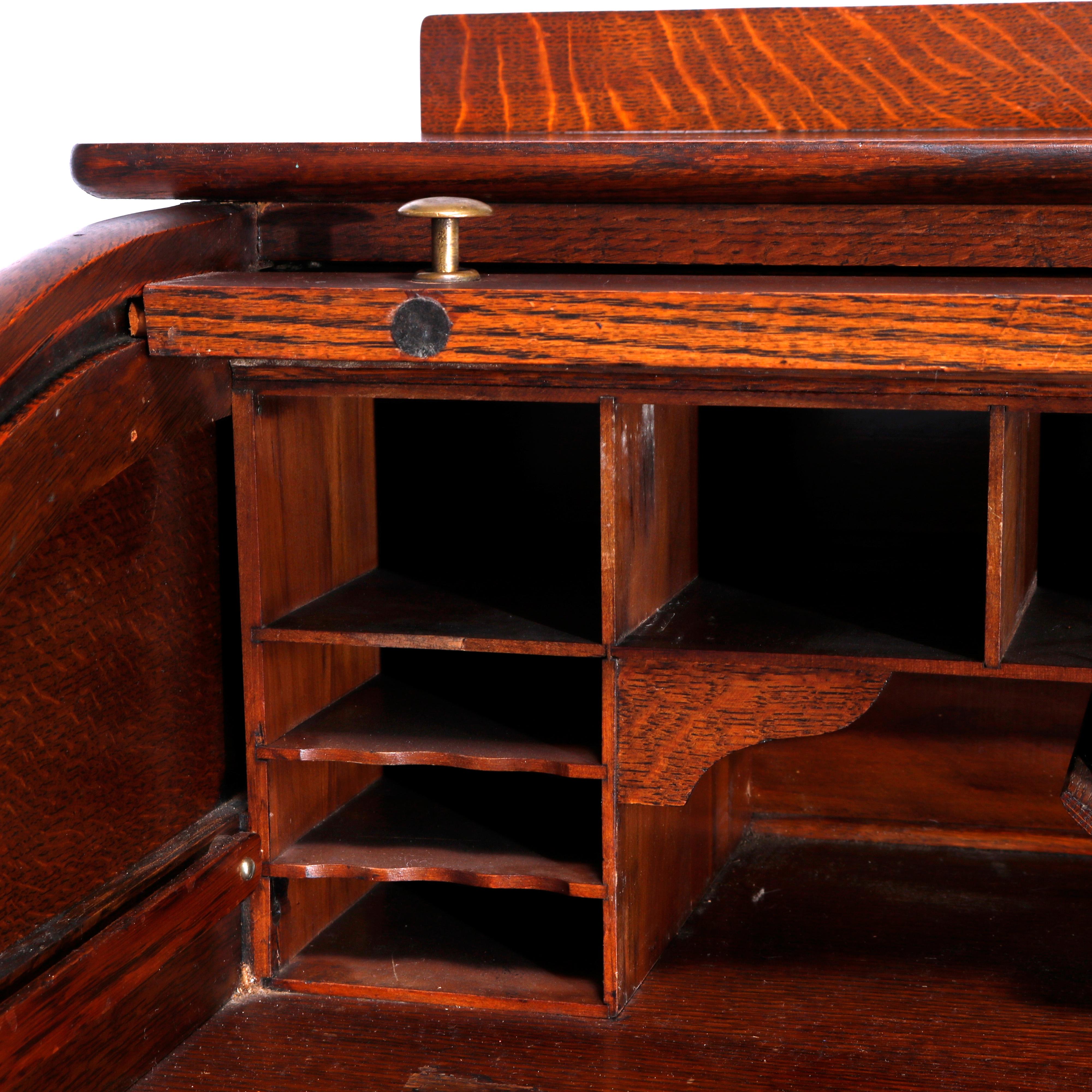 American Antique RJ Horner School Oak Ladies Roll Top Desk, c1900