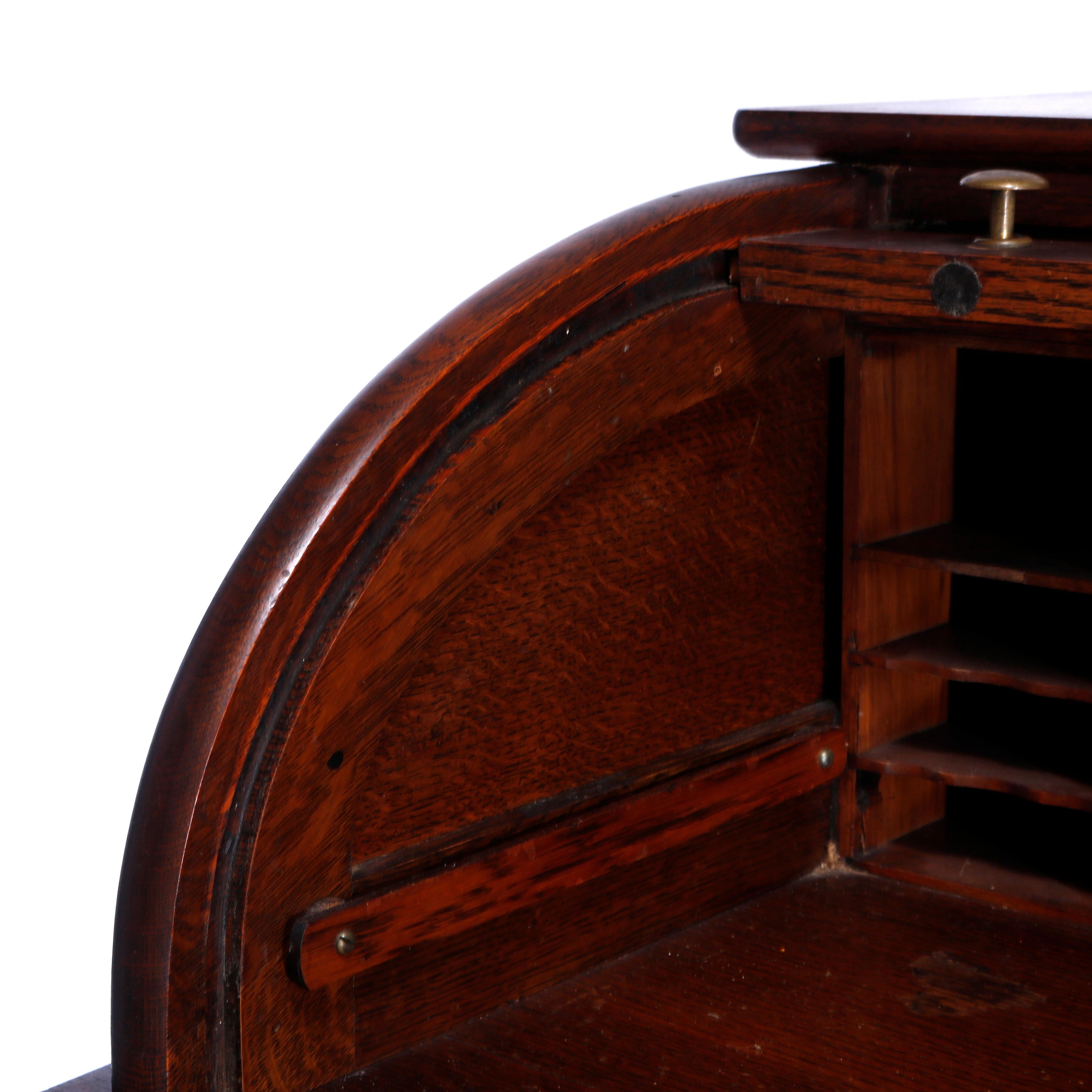 20th Century Antique RJ Horner School Oak Ladies Roll Top Desk, c1900