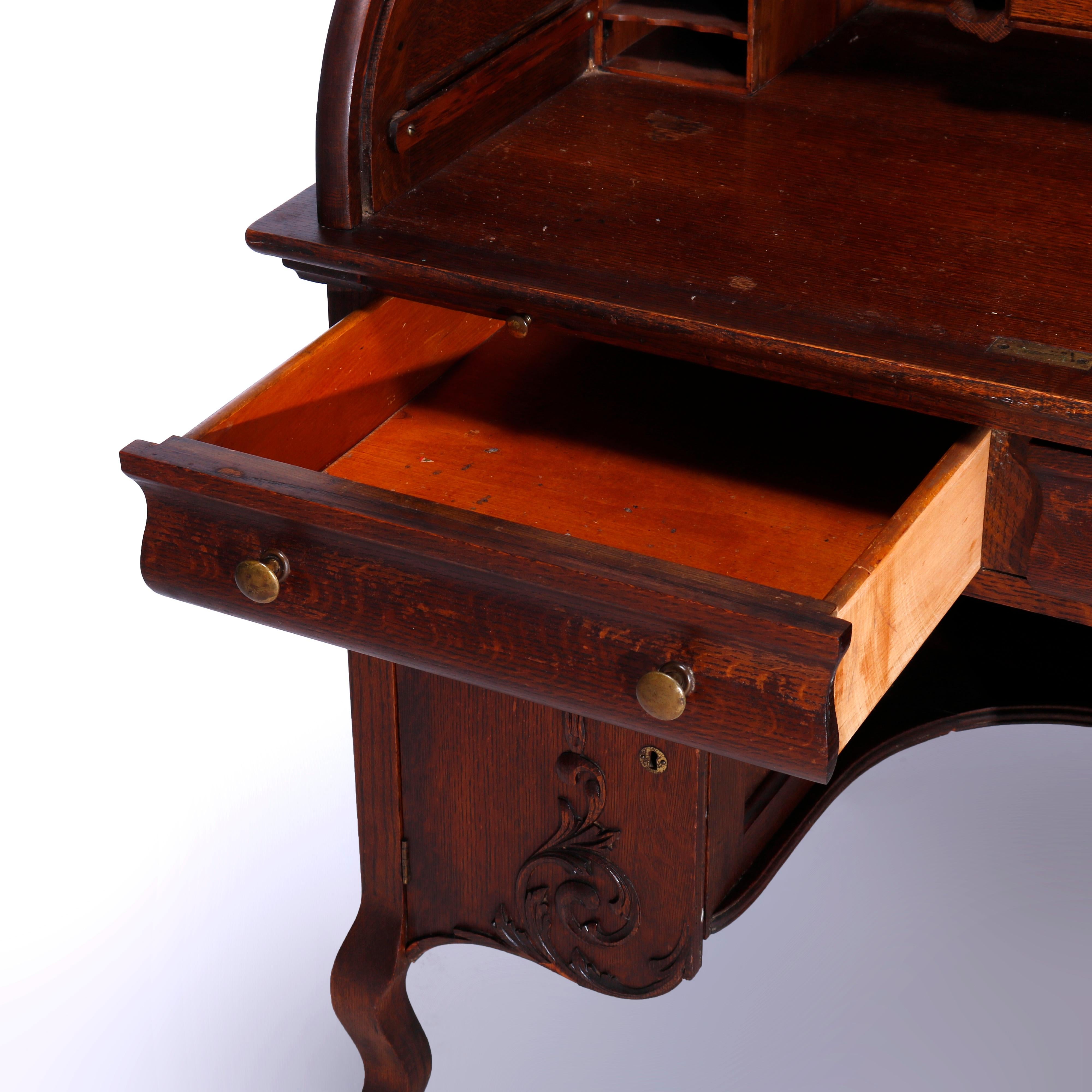 Antique RJ Horner School Oak Ladies Roll Top Desk, c1900 1