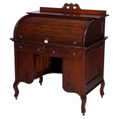 Antique RJ Horner School Oak Ladies Roll Top Desk, c1900