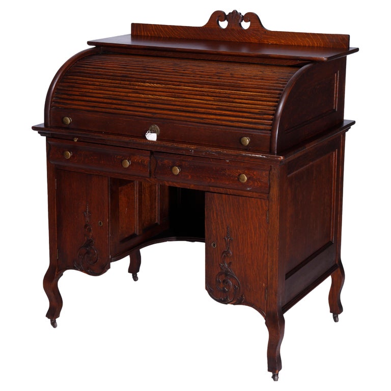 Antique RJ Horner School Oak Ladies Roll Top Desk, c1900 at 1stDibs
